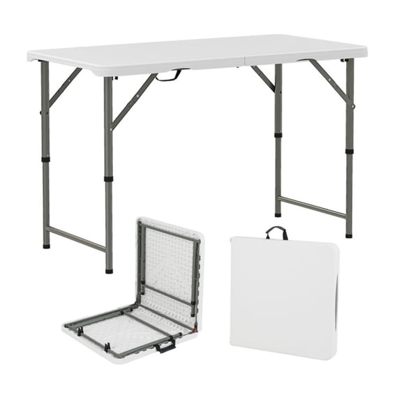 Aimee Lii 4 Feet Portable Camping Table with HDPE Tabletop and Metal Legs, Outdoor Furniture for Picnic, Party, Camping, White