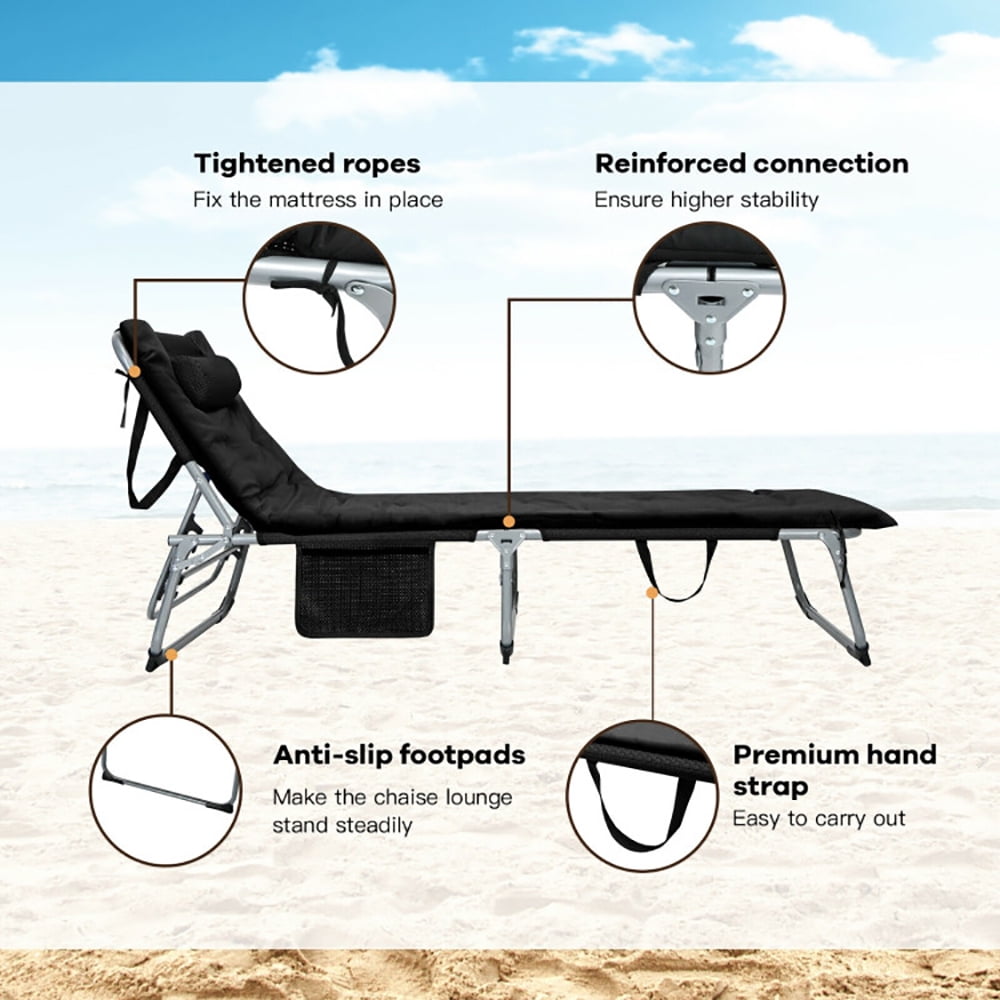Aimee Lii 4-Fold Oversize Padded Folding Lounge Chair with Removable Soft Mattress, Patio Loungers, Black Aimee Lii 4-Fold Oversize Padded Folding Lounge Chair with Removable Soft Mattress, Patio Loungers, Black