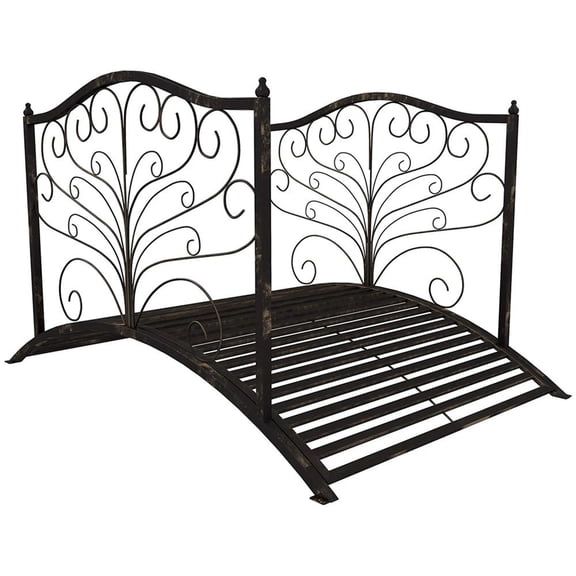 Aimee Lii 4 Metal Arch Backyard Garden Bridge with Safety Siderails, Delicate Scrollwork, Easy Assembly, Outdoor Garden Bridge, Black Bronze
