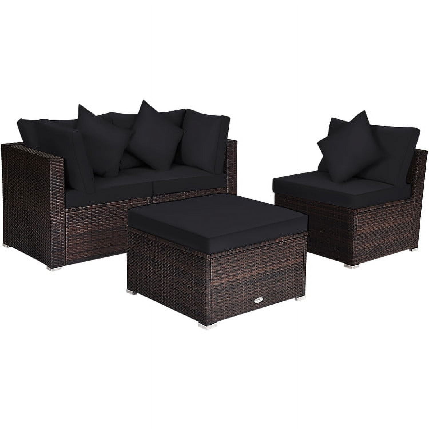 Aimee Lii 4 Pcs Ottoman Garden Deck Patio Rattan Wicker Furniture Set Cushioned Sofa, Outdoor Deck Furniture, Black Aimee Lii 4 Pcs Ottoman Garden Deck Patio Rattan Wicker Furniture Set Cushioned Sofa, Outdoor Deck Furniture, Black