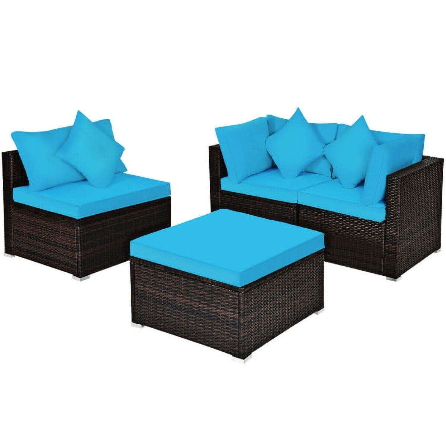 Aimee Lii 4 Pcs Ottoman Garden Deck Patio Rattan Wicker Furniture Set Cushioned Sofa, Outdoor Deck Furniture, Turquoise Aimee Lii 4 Pcs Ottoman Garden Deck Patio Rattan Wicker Furniture Set Cushioned Sofa, Outdoor Deck Furniture, Turquoise