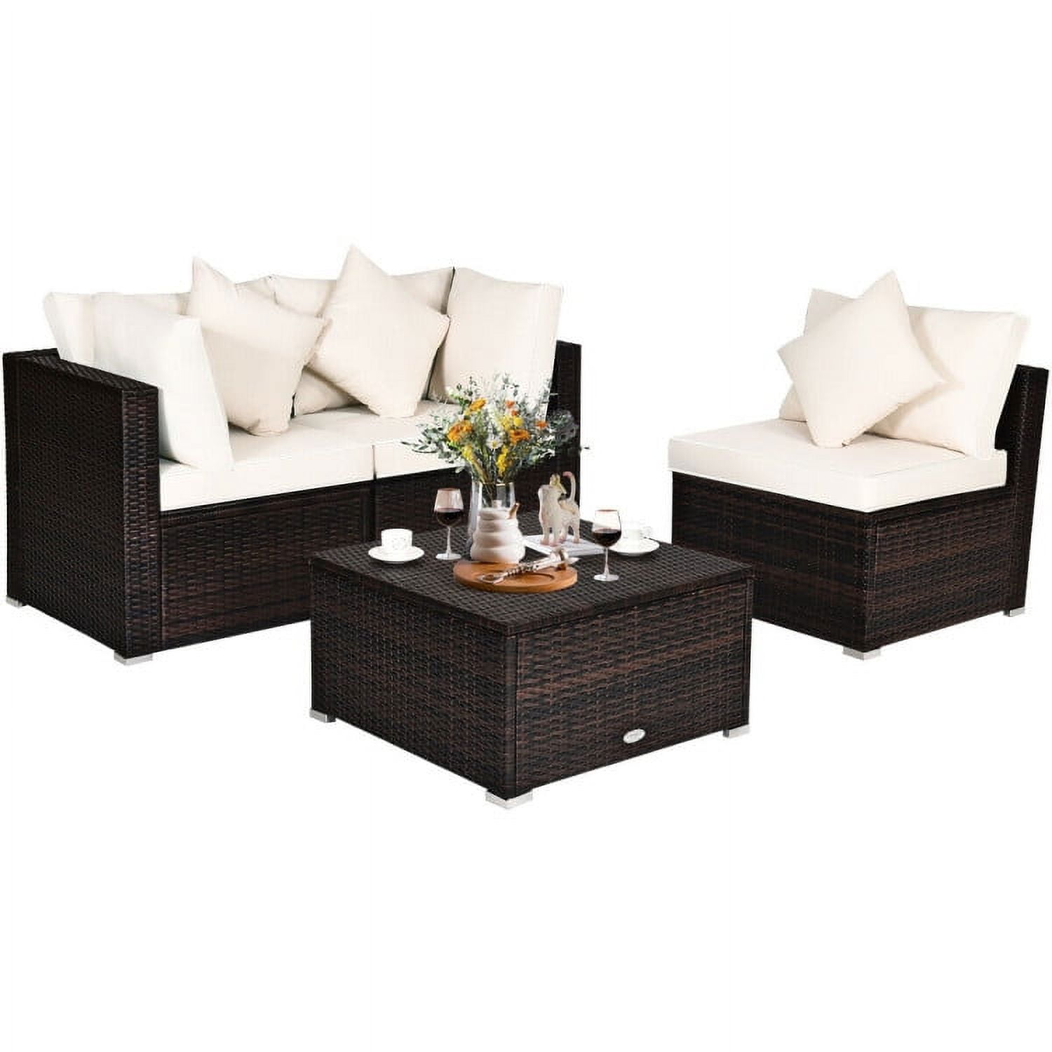 Aimee Lii 4 Pcs Ottoman Garden Deck Patio Rattan Wicker Furniture Set Cushioned Sofa, Outdoor Deck Furniture, White Aimee Lii 4 Pcs Ottoman Garden Deck Patio Rattan Wicker Furniture Set Cushioned Sofa, Outdoor Deck Furniture, White
