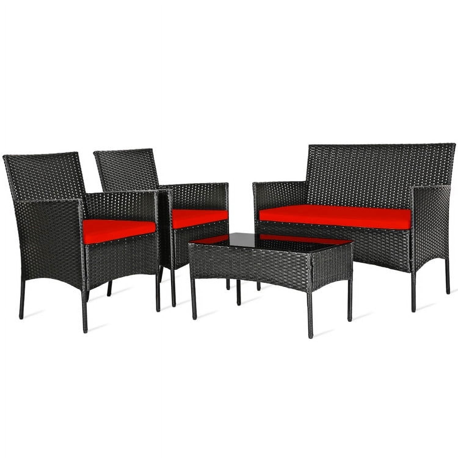 Aimee Lii 4 Pcs Patio Wicker Furniture Set, Cushioned Sofa Furniture, Small Patio Set, Red Aimee Lii 4 Pcs Patio Wicker Furniture Set, Cushioned Sofa Furniture, Small Patio Set, Red