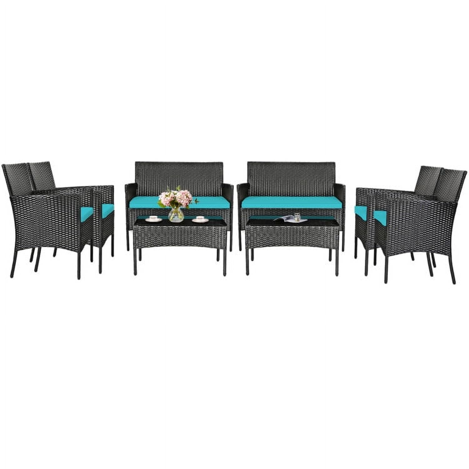 Aimee Lii 4 Pcs Patio Wicker Furniture Set, Cushioned Sofa Furniture, Small Patio Set, Turquoise Aimee Lii 4 Pcs Patio Wicker Furniture Set, Cushioned Sofa Furniture, Small Patio Set, Turquoise