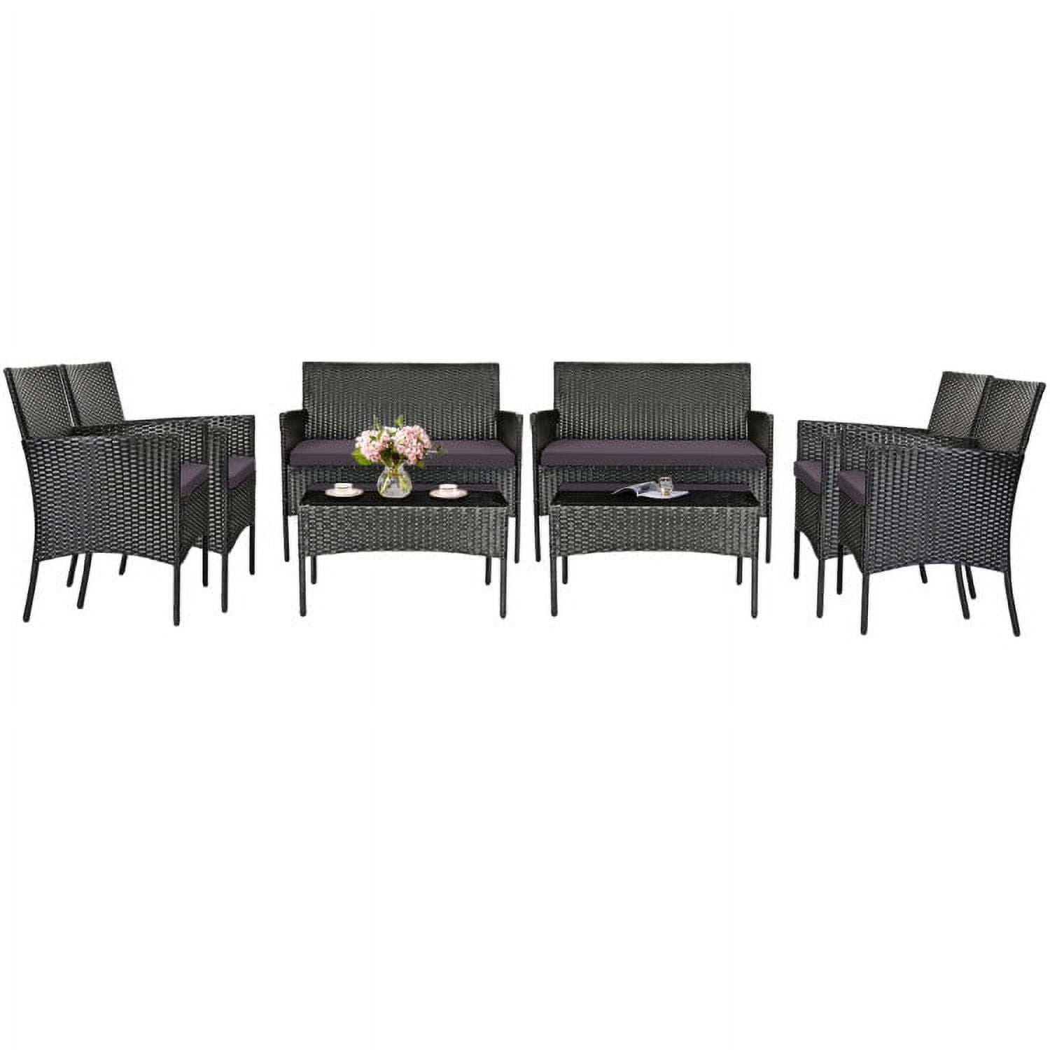 Aimee Lii 4 Pcs Patio Wicker Furniture Set, Cushioned Sofa Furniture with Tempered Glass Coffee Table, Small Patio Set, Gray Aimee Lii 4 Pcs Patio Wicker Furniture Set, Cushioned Sofa Furniture with Tempered Glass Coffee Table, Small Patio Set, Gray