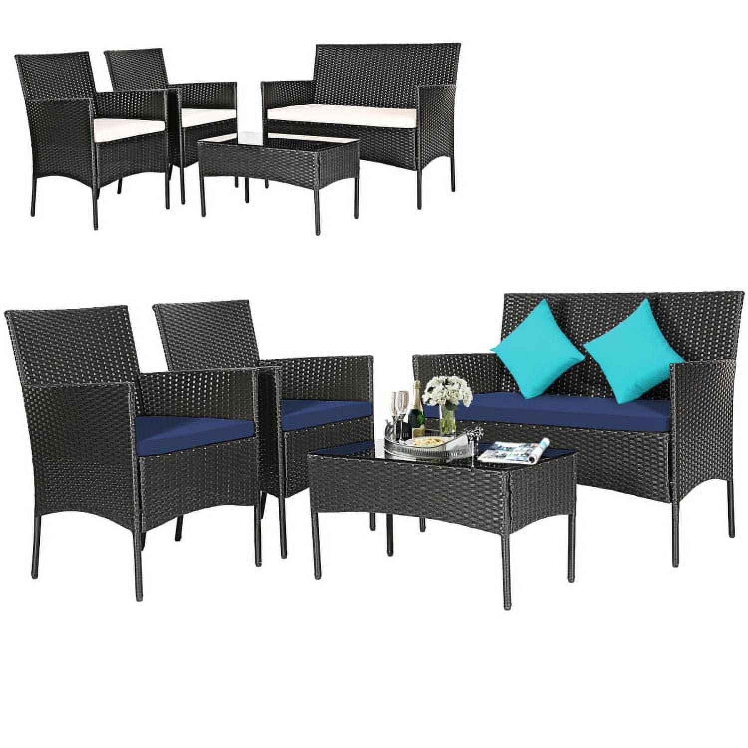 Aimee Lii 4 Pcs Patio Wicker Furniture Set, Cushioned Sofa Furniture with Tempered Glass Coffee Table, Small Patio Set, White Aimee Lii 4 Pcs Patio Wicker Furniture Set, Cushioned Sofa Furniture with Tempered Glass Coffee Table, Small Patio Set, White