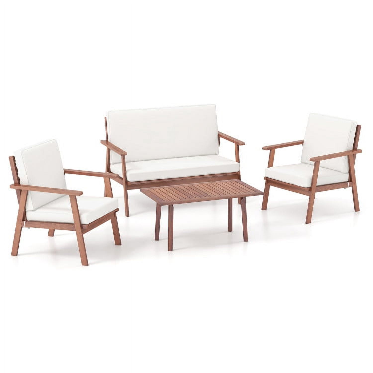 Aimee Lii 4 Piece Outdoor Acacia Wood Conversation Set, Outdoor Patio Set with Soft Seat and Back Cushions, White Aimee Lii 4 Piece Outdoor Acacia Wood Conversation Set, Outdoor Patio Set with Soft Seat and Back Cushions, White