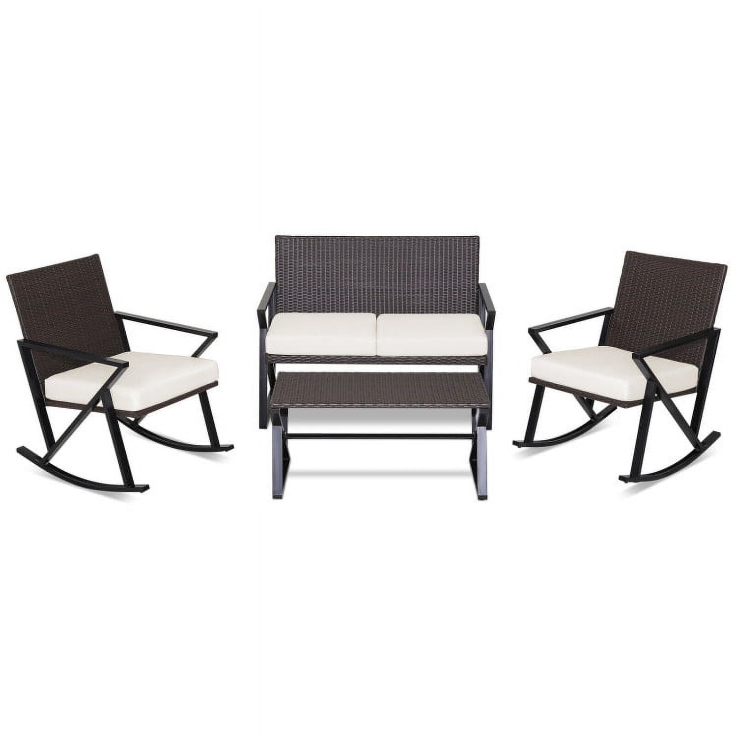 Aimee Lii 4 Piece Patio Wicker Rocking Chairs Set with Heavy-Duty Metal Frame, Backyard Furniture, White