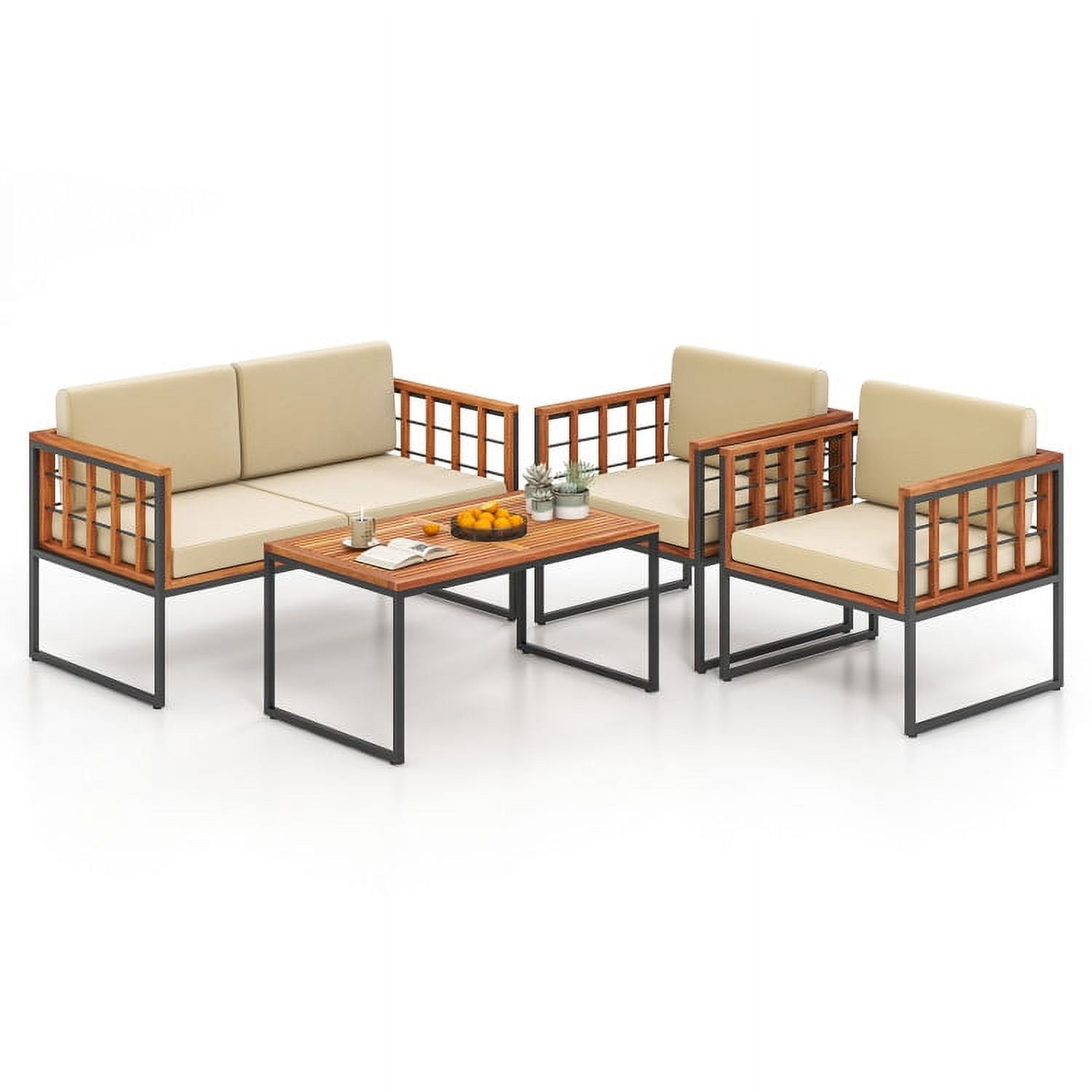 Aimee Lii 4 Pieces Acacia Wood Outdoor Sofa Set for Balcony Porch Backyard Poolside, Outdoor Patio Set Aimee Lii 4 Pieces Acacia Wood Outdoor Sofa Set for Balcony Porch Backyard Poolside, Outdoor Patio Set