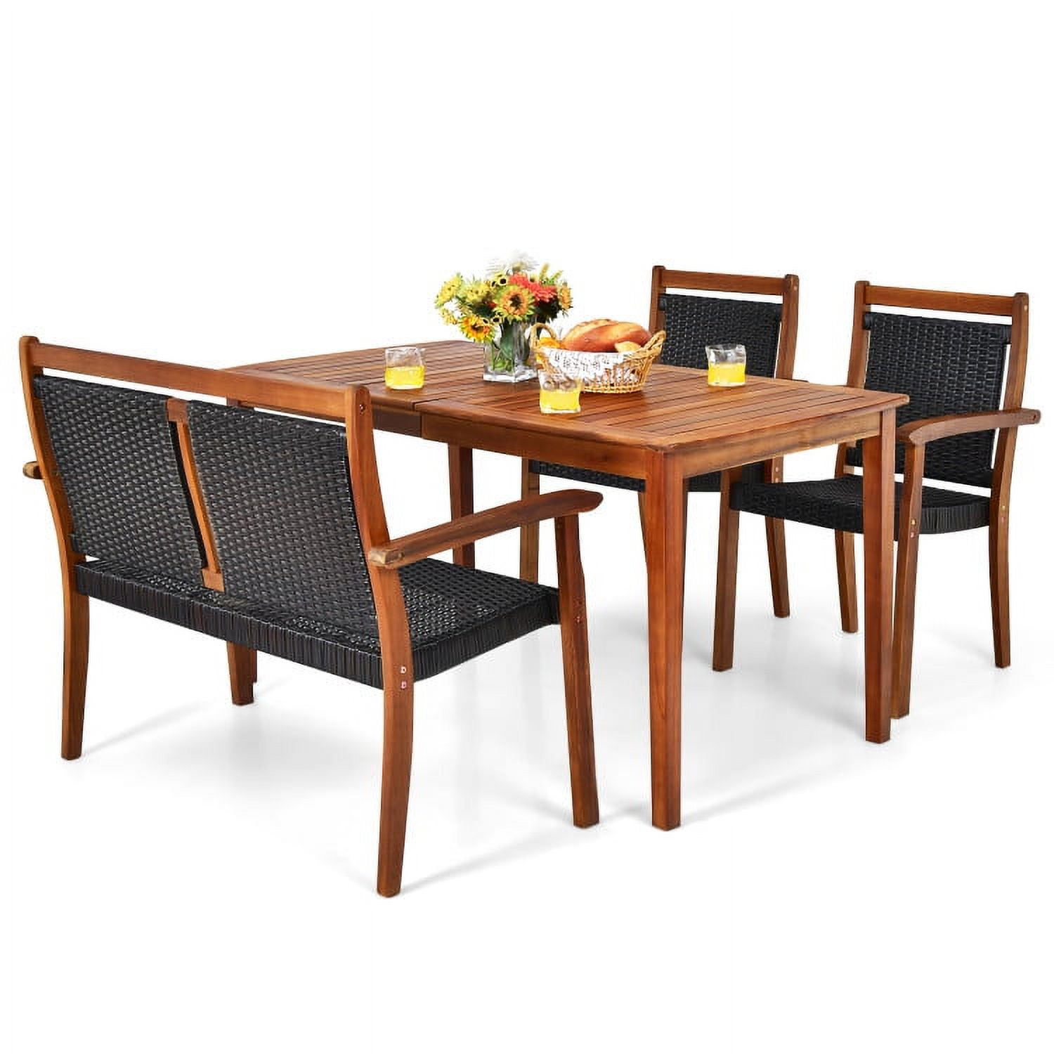 Aimee Lii 4 Pieces Acacia Wood Patio Rattan Dining Furniture Set, Outdoor Patio Furniture