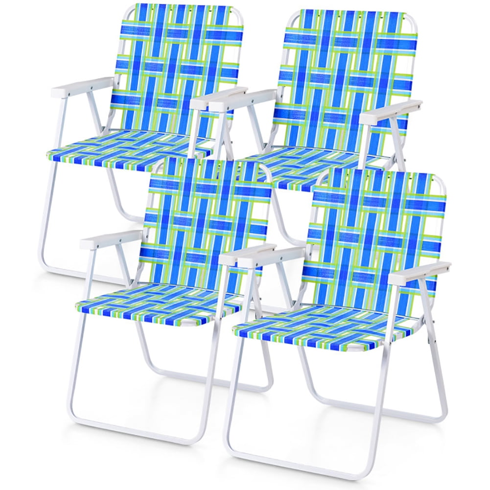Aimee Lii 4 Pieces Folding Beach Chair Camping Lawn Webbing Chair, Outdoor Dining Chairs, Blue Aimee Lii 4 Pieces Folding Beach Chair Camping Lawn Webbing Chair, Outdoor Dining Chairs, Blue