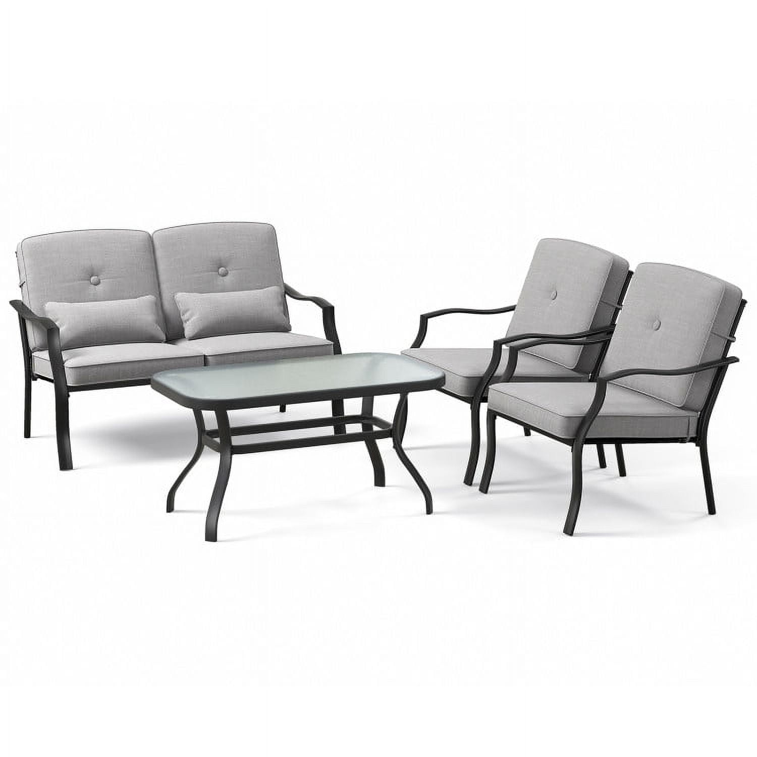 Aimee Lii 4 Pieces Outdoor Conversation Set with Seat Back Cushions and Waist Pillows, Patio Sectional Furniture Set, Gray Aimee Lii 4 Pieces Outdoor Conversation Set with Seat Back Cushions and Waist Pillows, Patio Sectional Furniture Set, Gray