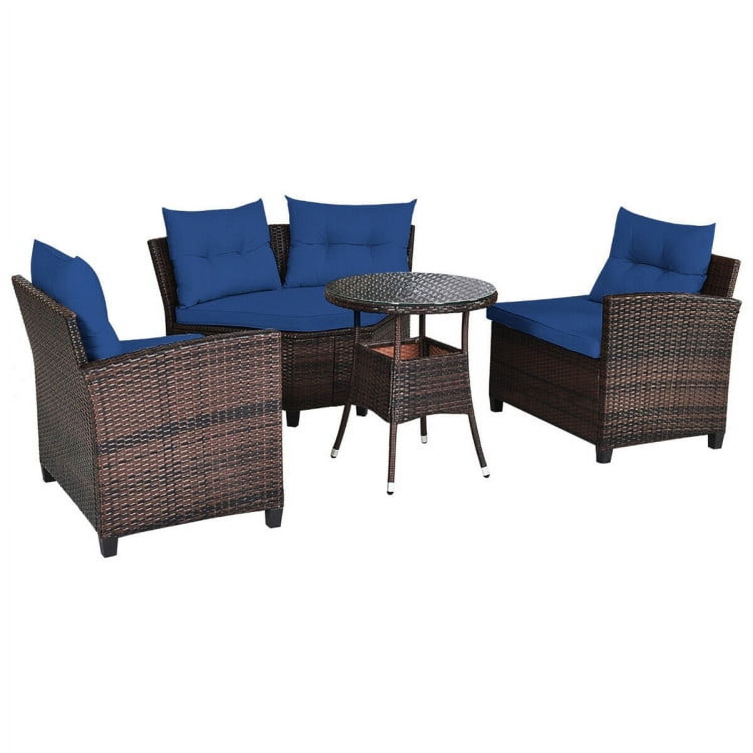 Aimee Lii 4 Pieces Outdoor Cushioned Rattan Furniture Set, Outdoor Deck Furniture, Navy Aimee Lii 4 Pieces Outdoor Cushioned Rattan Furniture Set, Outdoor Deck Furniture, Navy