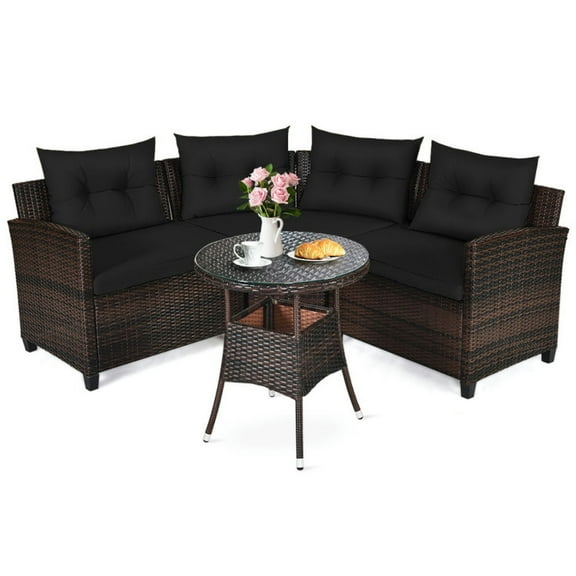 Aimee Lii 4 Pieces Outdoor Cushioned Rattan Furniture Set, Outdoor Patio Furniture for Garden Backyard, Pool Deck, Sturdy-Black