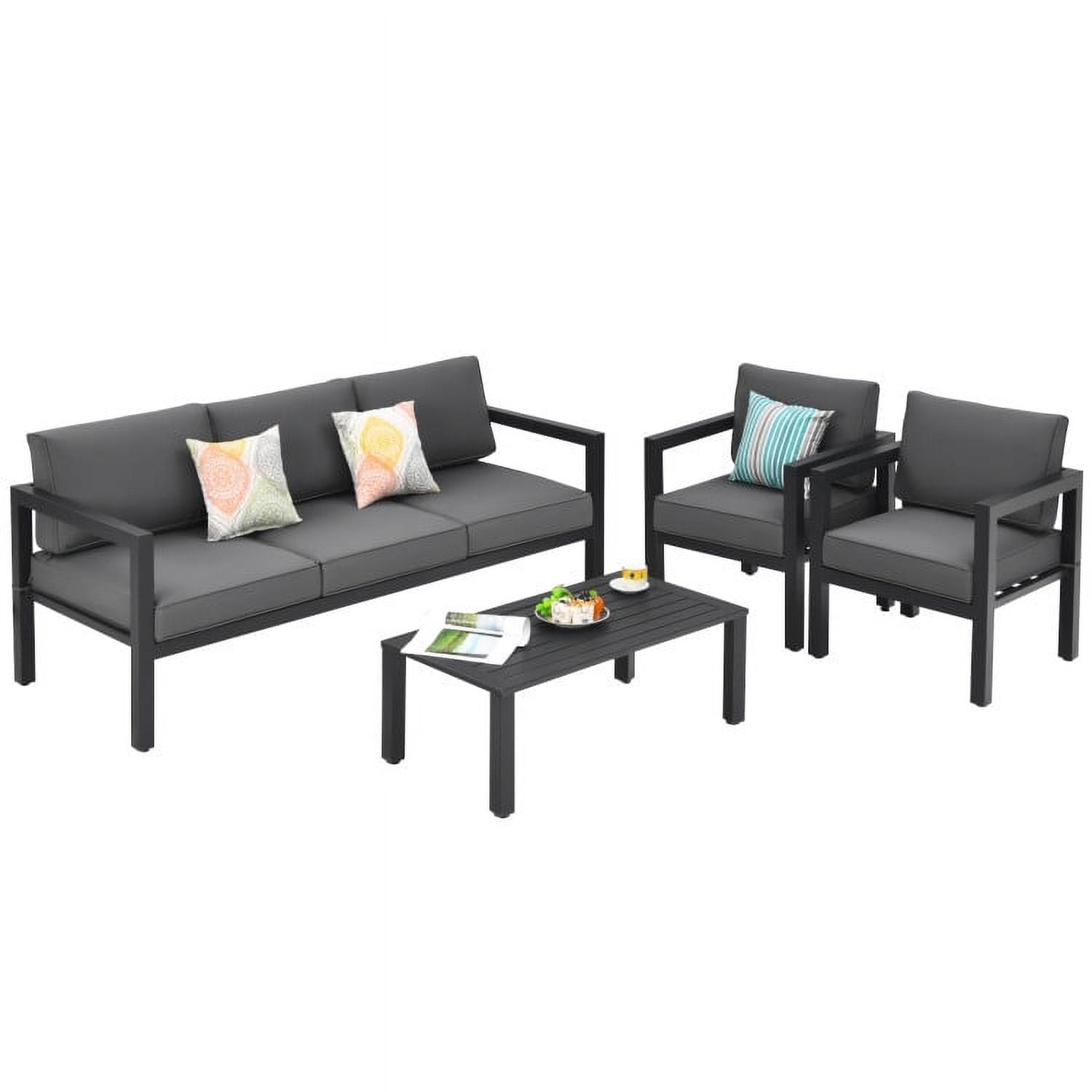 Aimee Lii 4 Pieces Outdoor Patio Furniture Set for Backyard and Poolside, Patio Conversation Sets, Gray