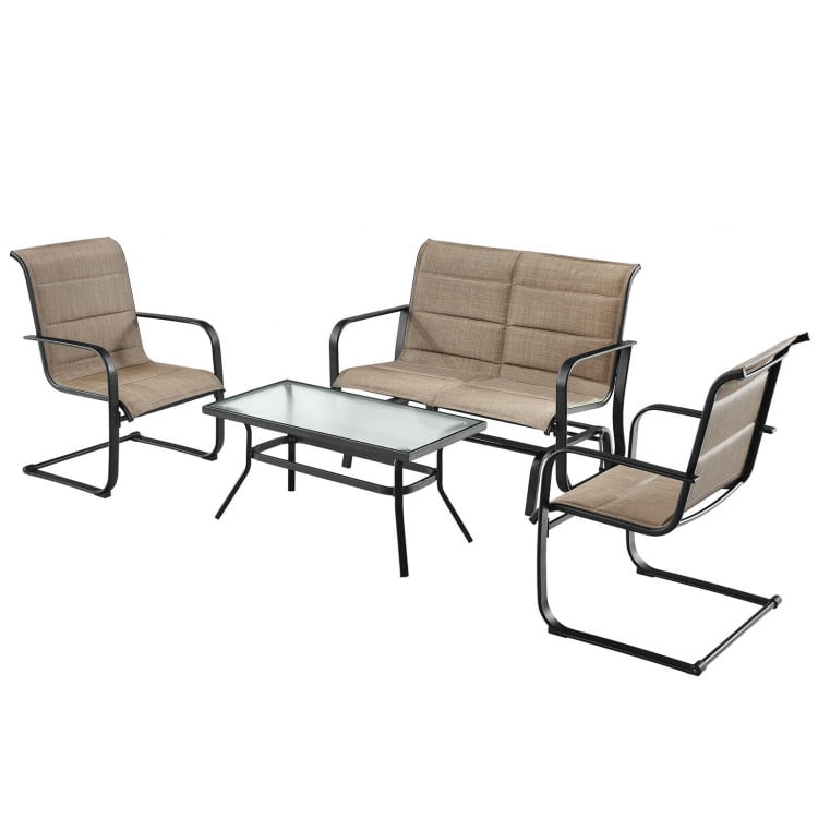 Aimee Lii 4 Pieces Outdoor Patio Furniture Set with Padded Glider Loveseat and Coffee Table, Patio Conversation Sets, Brown