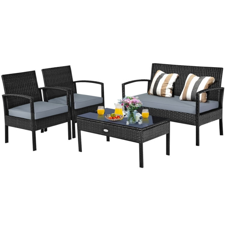 Aimee Lii 4 Pieces Outdoor Rattan Patio Conversation Set, Wicker Patio Furniture Set with with Loveseat and Table, Brown Aimee Lii 4 Pieces Outdoor Rattan Patio Conversation Set, Wicker Patio Furniture Set with with Loveseat and Table, Brown