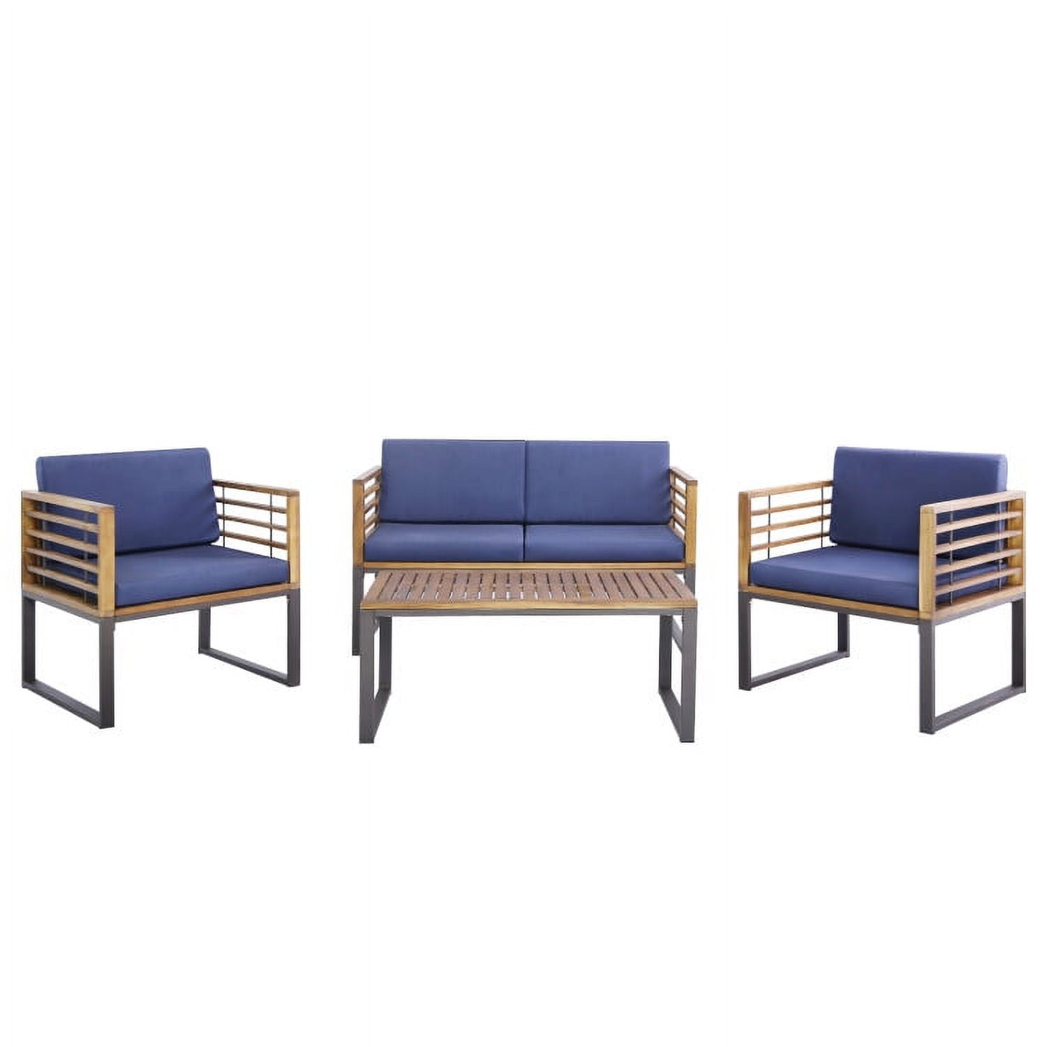 Aimee Lii 4 Pieces Patio Acacia Wood Conversation Set with Coffee Table, Patio Table and Chairs Set, Outdoor Patio Set, Navy Aimee Lii 4 Pieces Patio Acacia Wood Conversation Set with Coffee Table, Patio Table and Chairs Set, Outdoor Patio Set, Navy