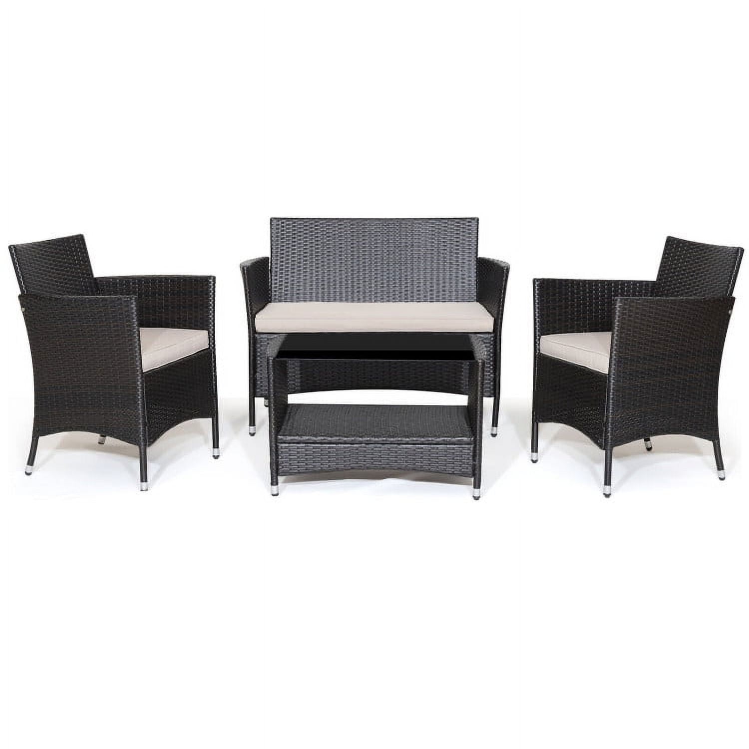 Aimee Lii 4 Pieces Patio Conversation Set with Soft Cushions and Tempered Glass Tabletop, Backyard Furniture Aimee Lii 4 Pieces Patio Conversation Set with Soft Cushions and Tempered Glass Tabletop, Backyard Furniture