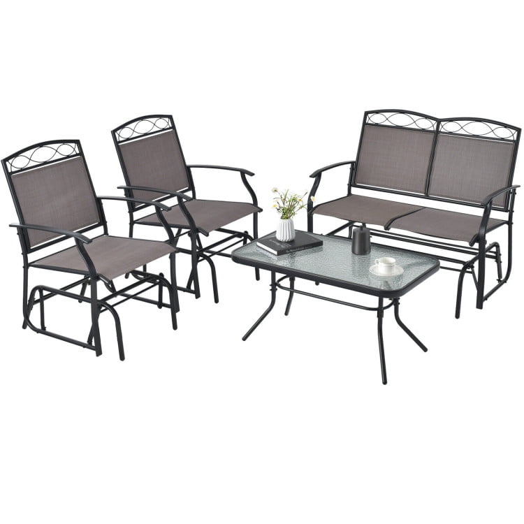Aimee Lii 4 Pieces Patio Conversation Set with Tempered Glass Table Top, Patio Furniture Set for Backyard and Poolside, Brown