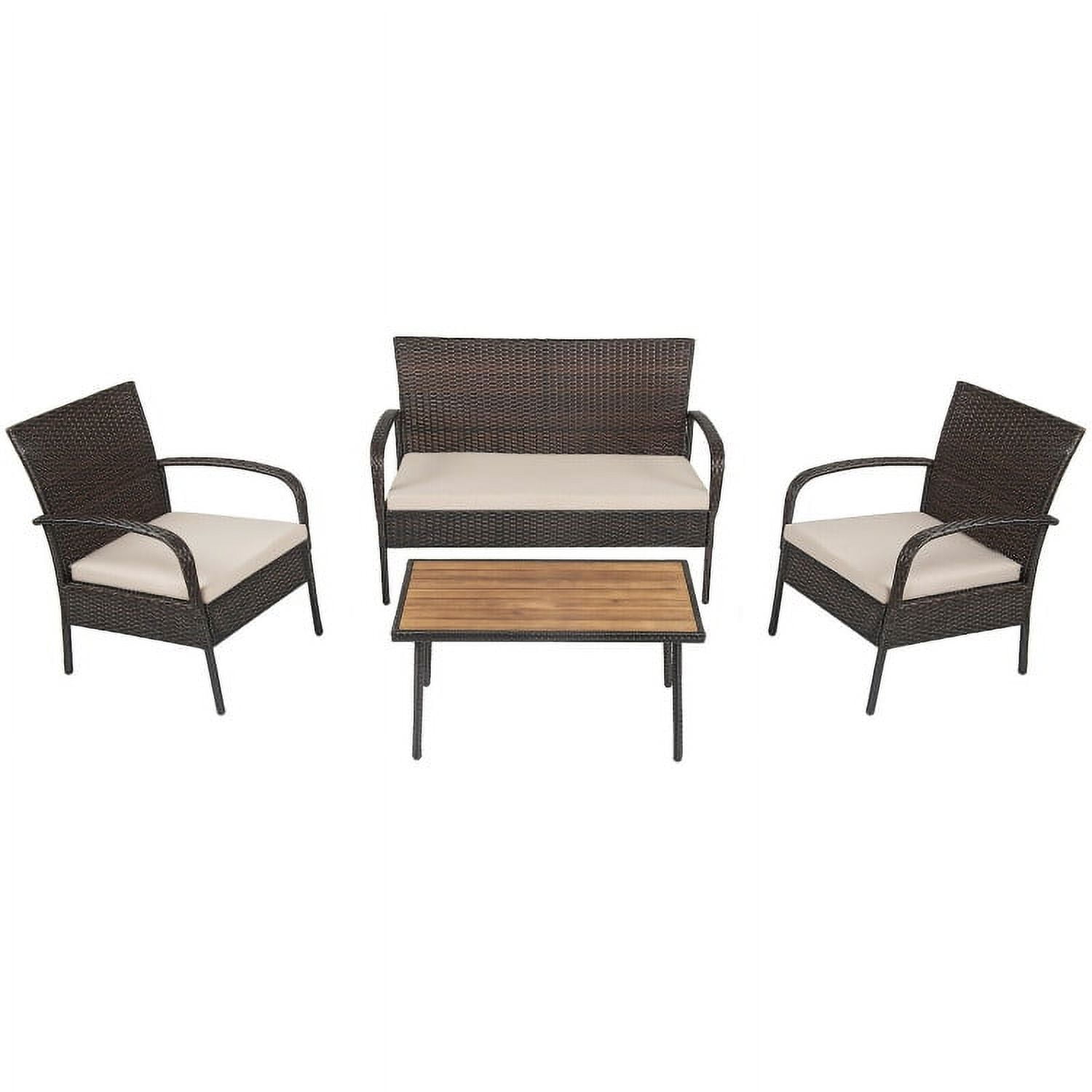 Aimee Lii 4 Pieces Patio Cushioned Wicker Conversation Set, Outdoor Sectional Set with Acacia Wood Tabletop Aimee Lii 4 Pieces Patio Cushioned Wicker Conversation Set, Outdoor Sectional Set with Acacia Wood Tabletop