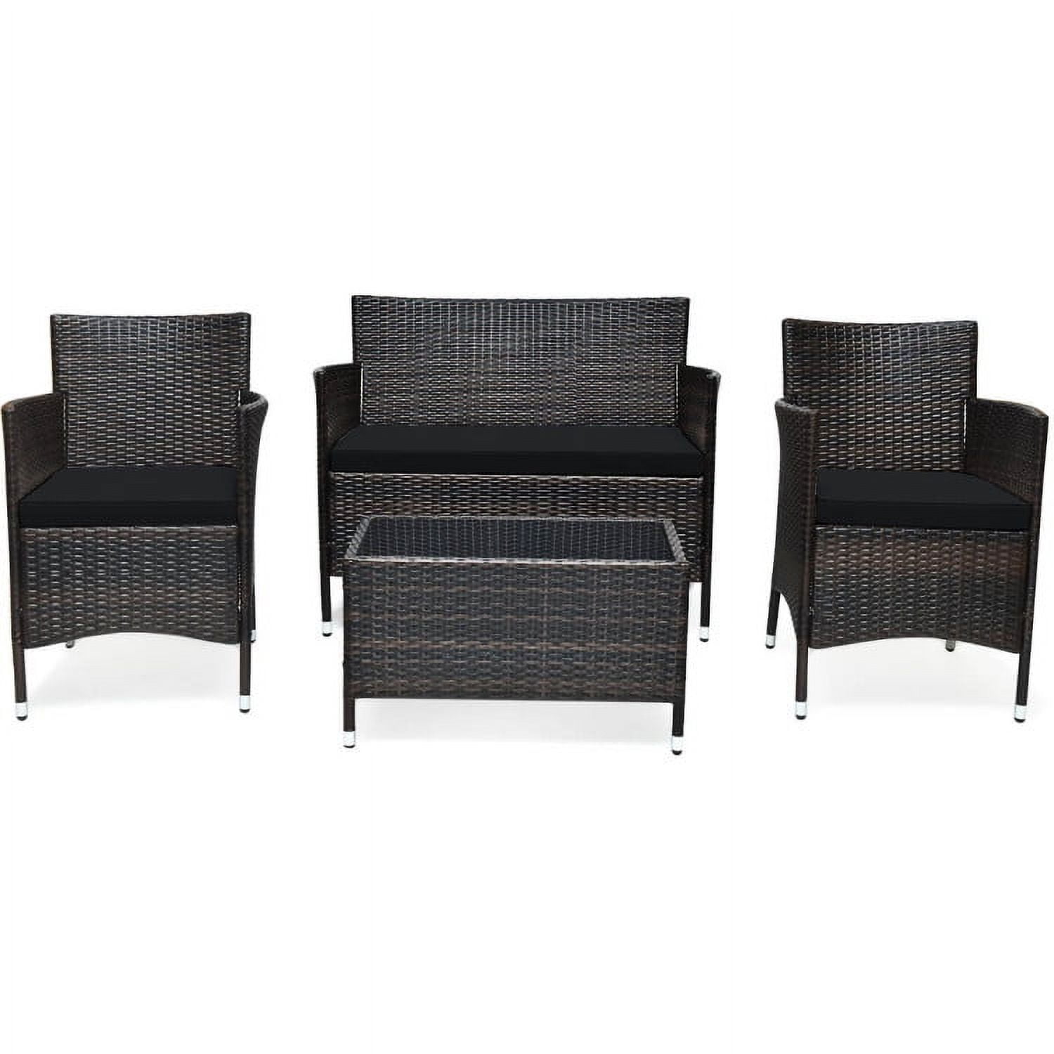 Aimee Lii 4 Pieces Patio Cushioned Wicker Conversation Set, Outdoor Sectional Set with with Glass Coffee Table, Black Aimee Lii 4 Pieces Patio Cushioned Wicker Conversation Set, Outdoor Sectional Set with with Glass Coffee Table, Black