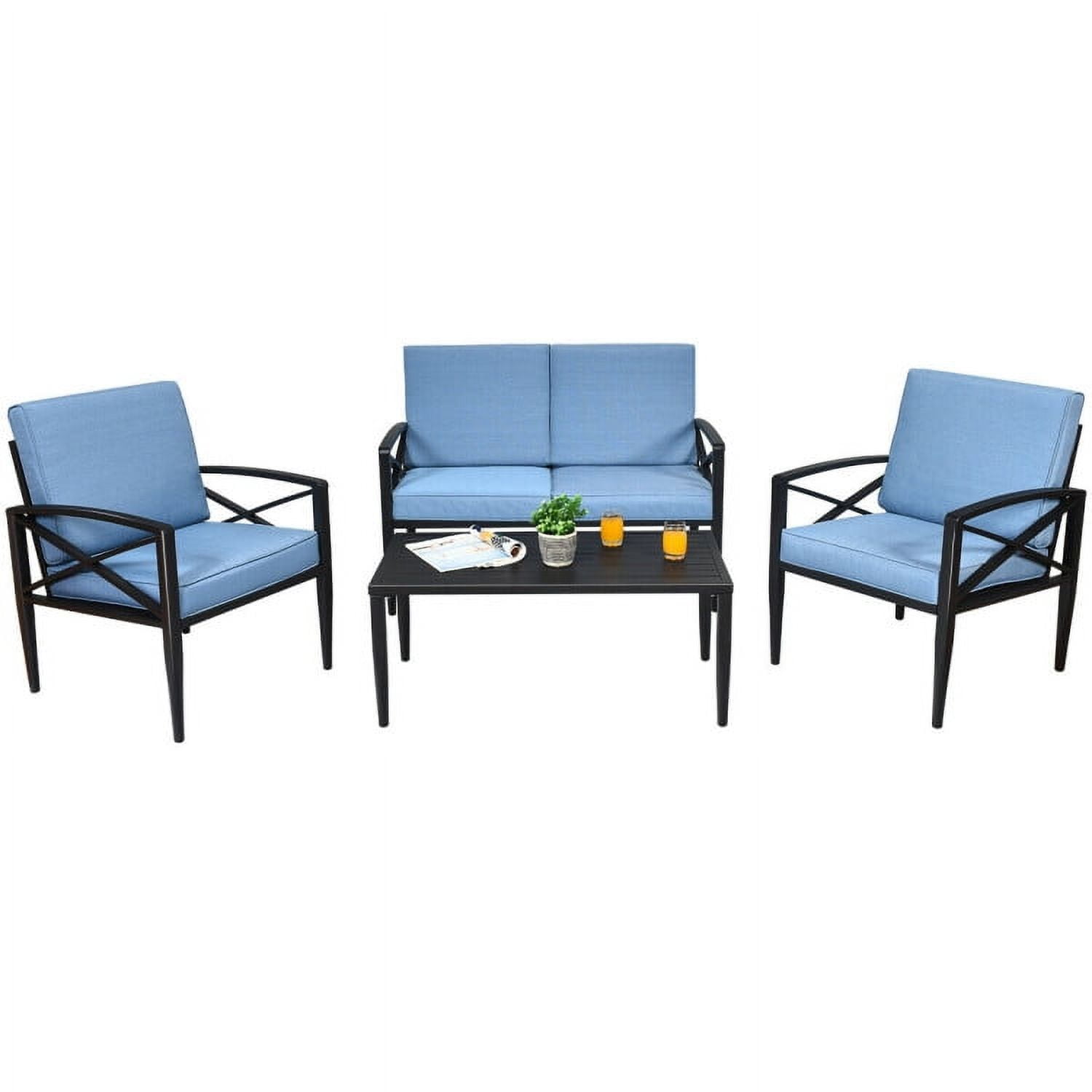 Aimee Lii 4 Pieces Patio Furniture Set, Aluminum Frame Cushioned Sofa, Small Patio Set, Blue