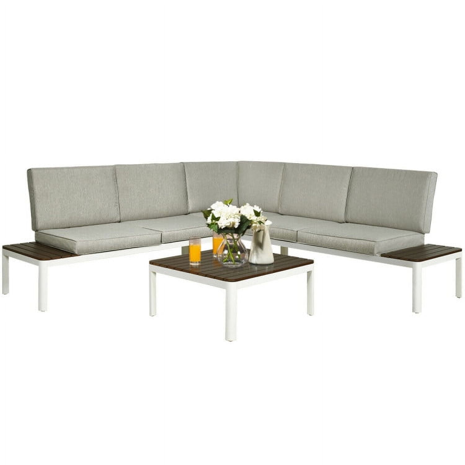 Aimee Lii 4 Pieces Patio Furniture Set, Aluminum Frame Cushioned Sofa, Small Patio Set, Gray Aimee Lii 4 Pieces Patio Furniture Set, Aluminum Frame Cushioned Sofa, Small Patio Set, Gray