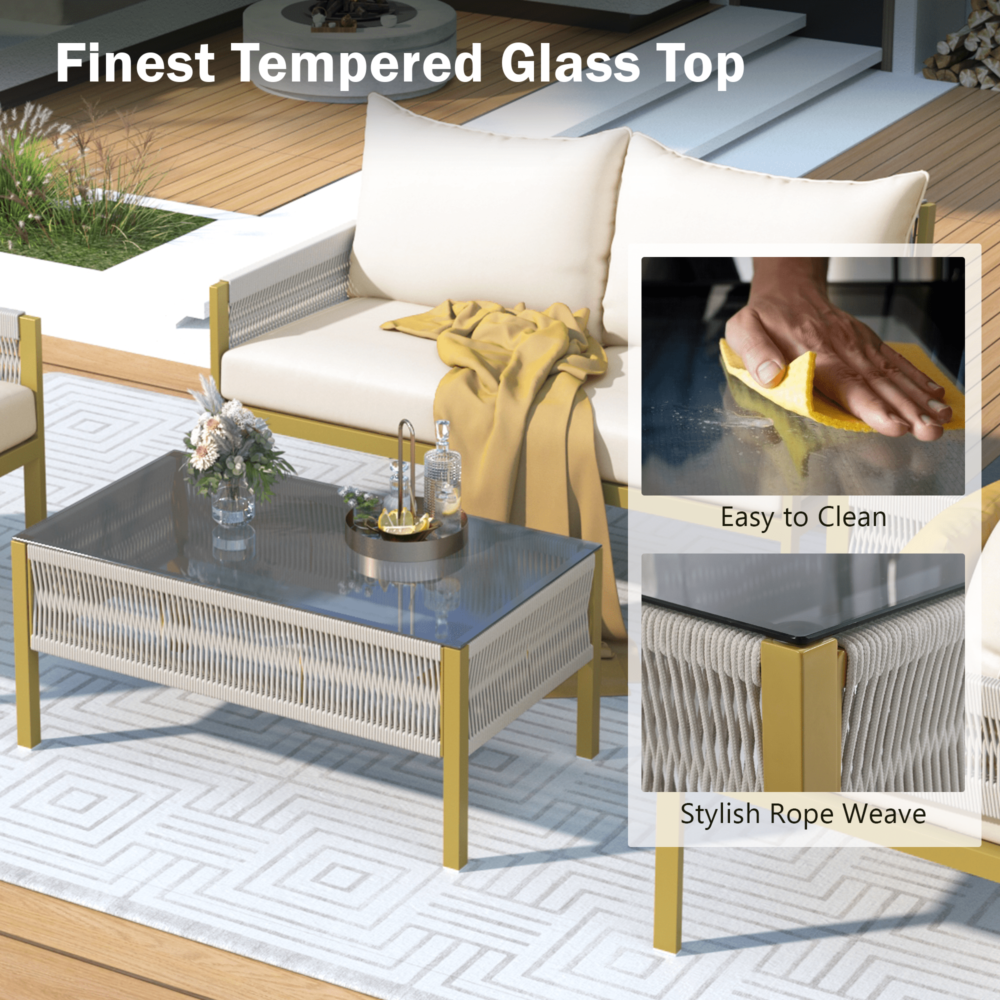 Aimee Lii 4-Pieces Patio Furniture Set, Patio Conversation Set with Tempered Glass Table and Thick Cushion, Outdoor Furniture for Backyard Porch Balcony, Beige Aimee Lii 4-Pieces Patio Furniture Set, Patio Conversation Set with Tempered Glass Table and Thick Cushion, Outdoor Furniture for Backyard Porch Balcony, Beige