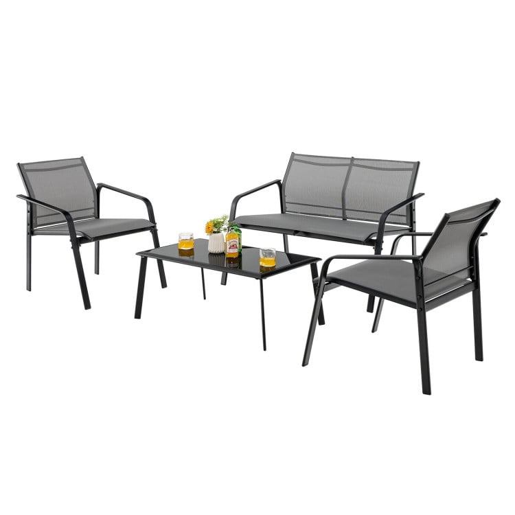 Aimee Lii 4 Pieces Patio Furniture Set with Glass Table Deck, Patio Conversation Sets for Backyard and Poolside, Gray Aimee Lii 4 Pieces Patio Furniture Set with Glass Table Deck, Patio Conversation Sets for Backyard and Poolside, Gray