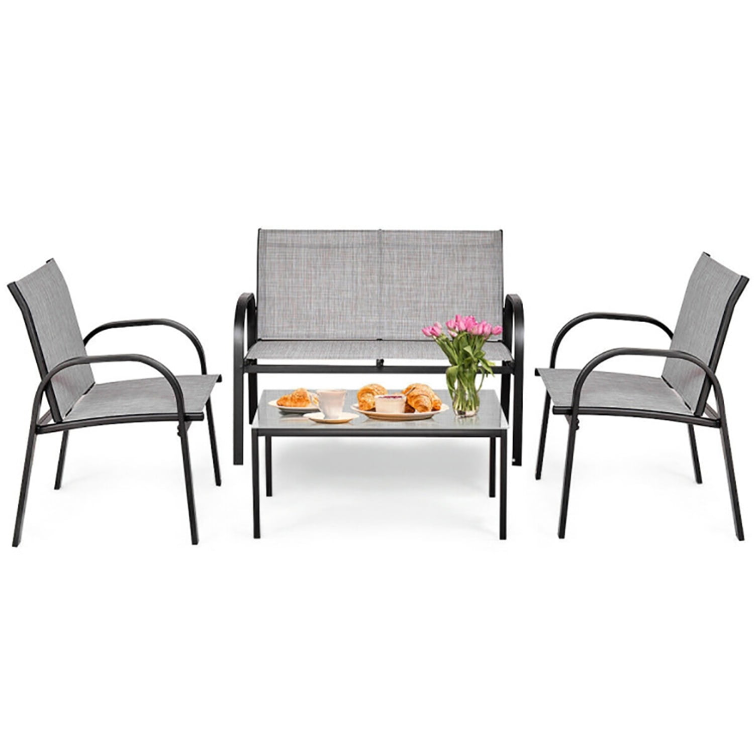 Aimee Lii 4 Pieces Patio Furniture Set with Glass Top Coffee Table, Outdoor Patio Set