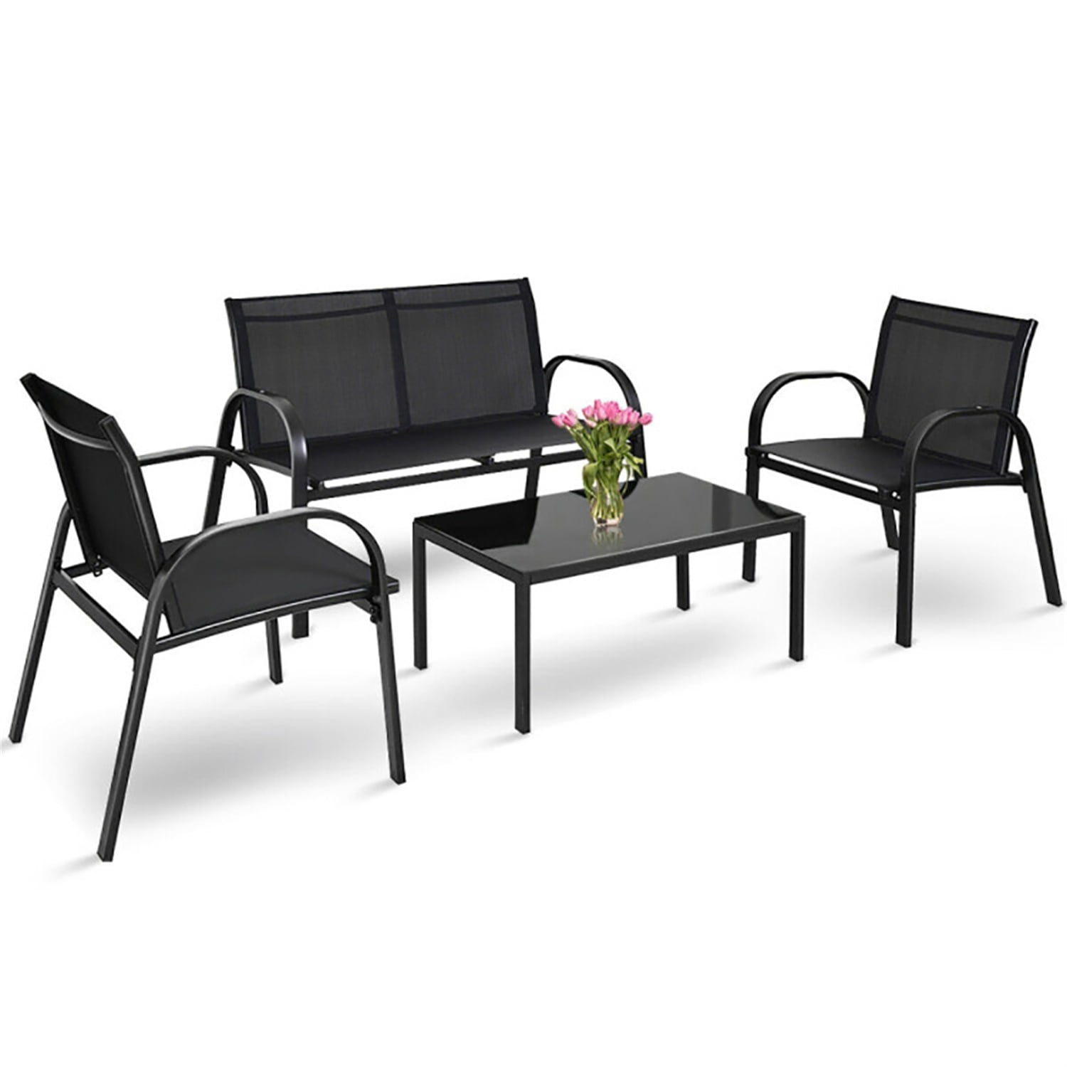 Aimee Lii 4 Pieces Patio Furniture Set with Glass Top Coffee Table, Outdoor Patio Set Aimee Lii 4 Pieces Patio Furniture Set with Glass Top Coffee Table, Outdoor Patio Set