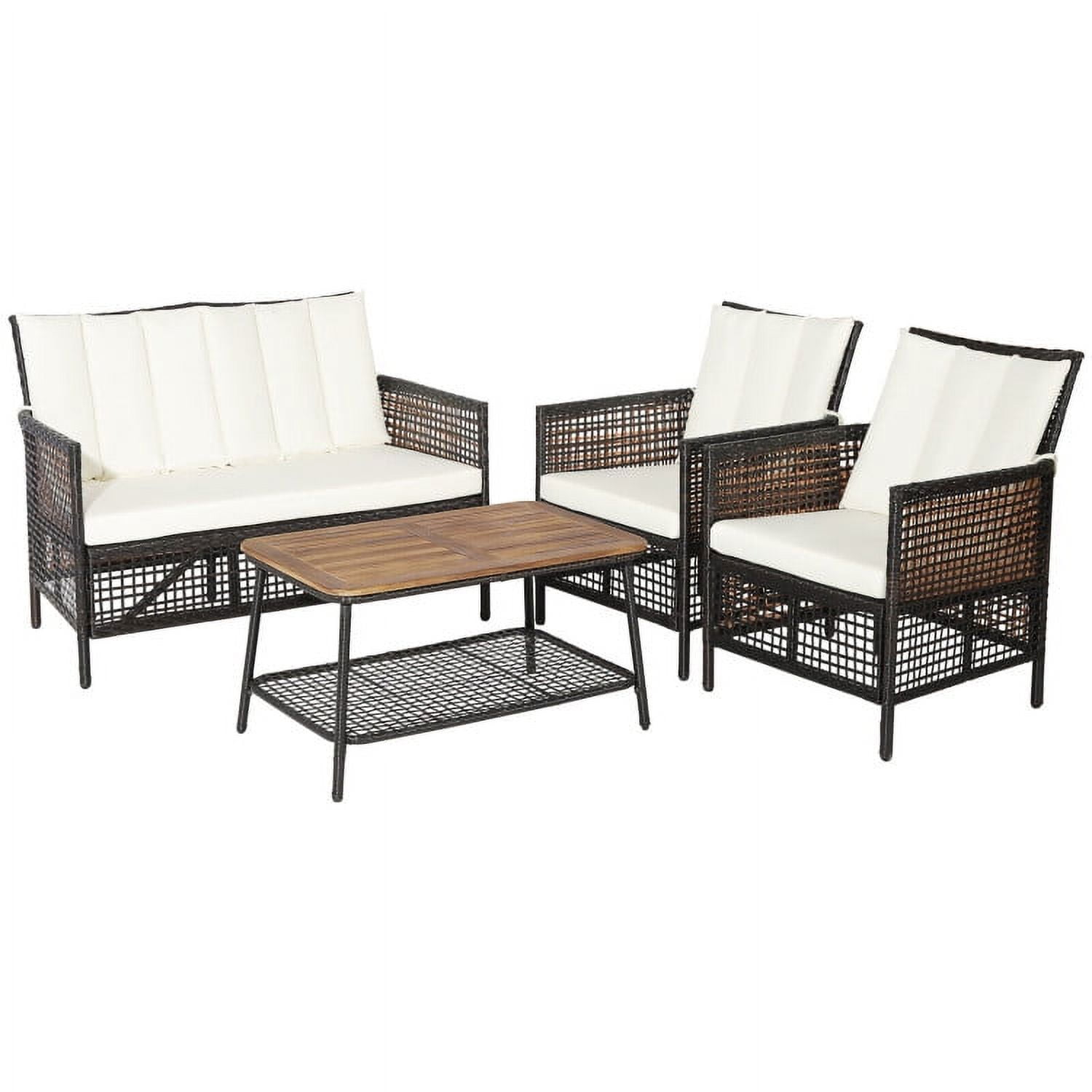 Aimee Lii 4 Pieces Patio Rattan Cushioned Conversation Set with 2-Tier Coffee Table, Outdoor Patio Furniture Aimee Lii 4 Pieces Patio Rattan Cushioned Conversation Set with 2-Tier Coffee Table, Outdoor Patio Furniture
