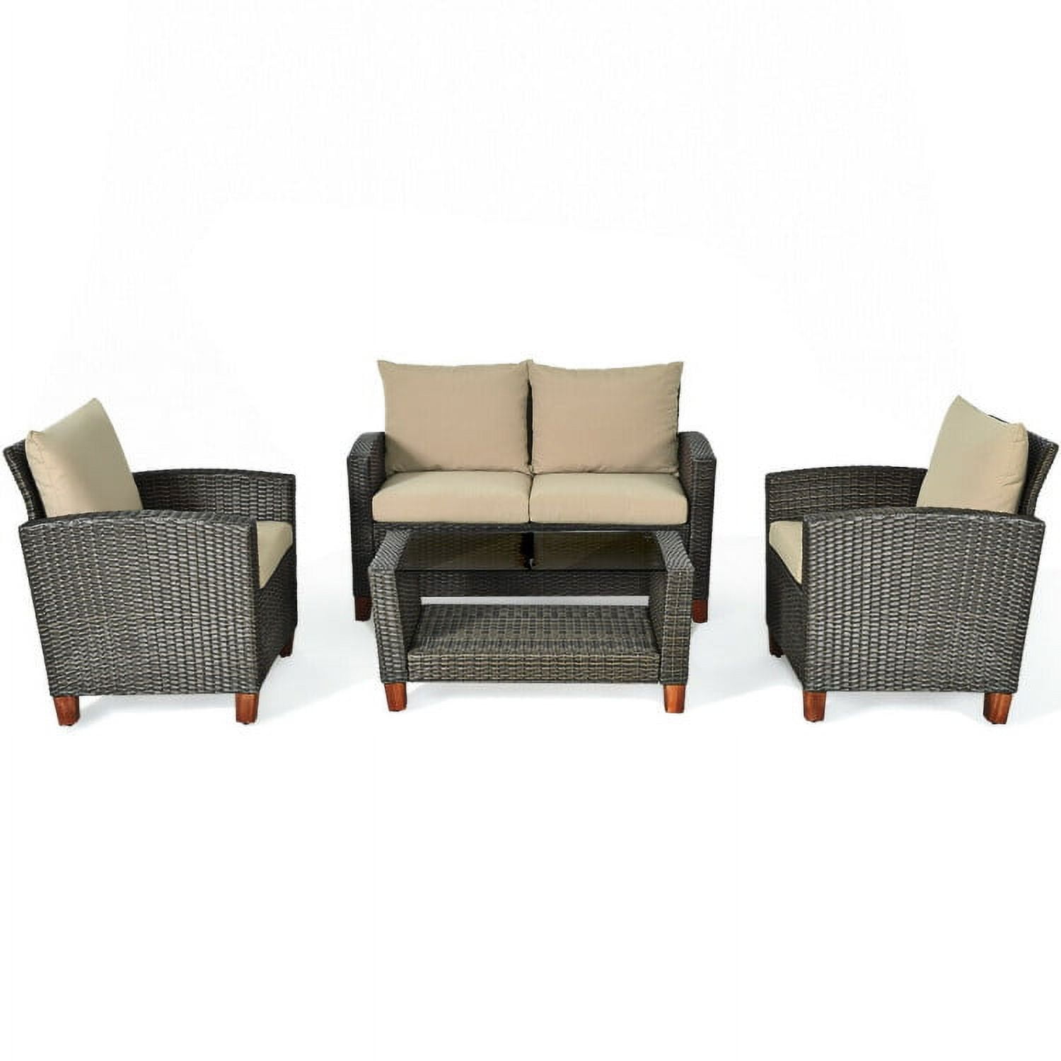 Aimee Lii 4 Pieces Patio Rattan Furniture Set with Cushions, Modern Patio Furniture Aimee Lii 4 Pieces Patio Rattan Furniture Set with Cushions, Modern Patio Furniture