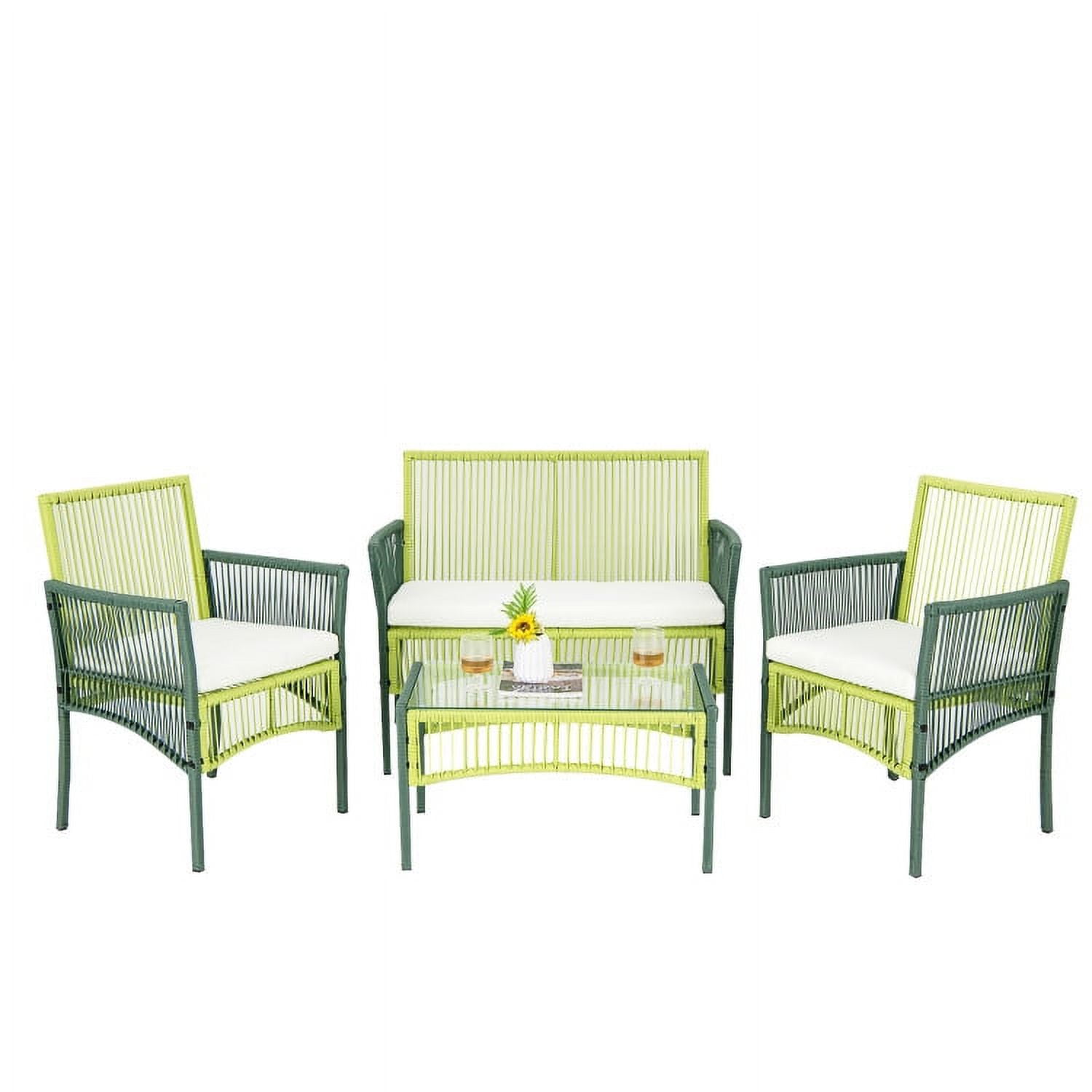 Aimee Lii 4 Pieces Patio Round Wicker Conversation Set, Outdoor Patio Furniture Set, Green Aimee Lii 4 Pieces Patio Round Wicker Conversation Set, Outdoor Patio Furniture Set, Green