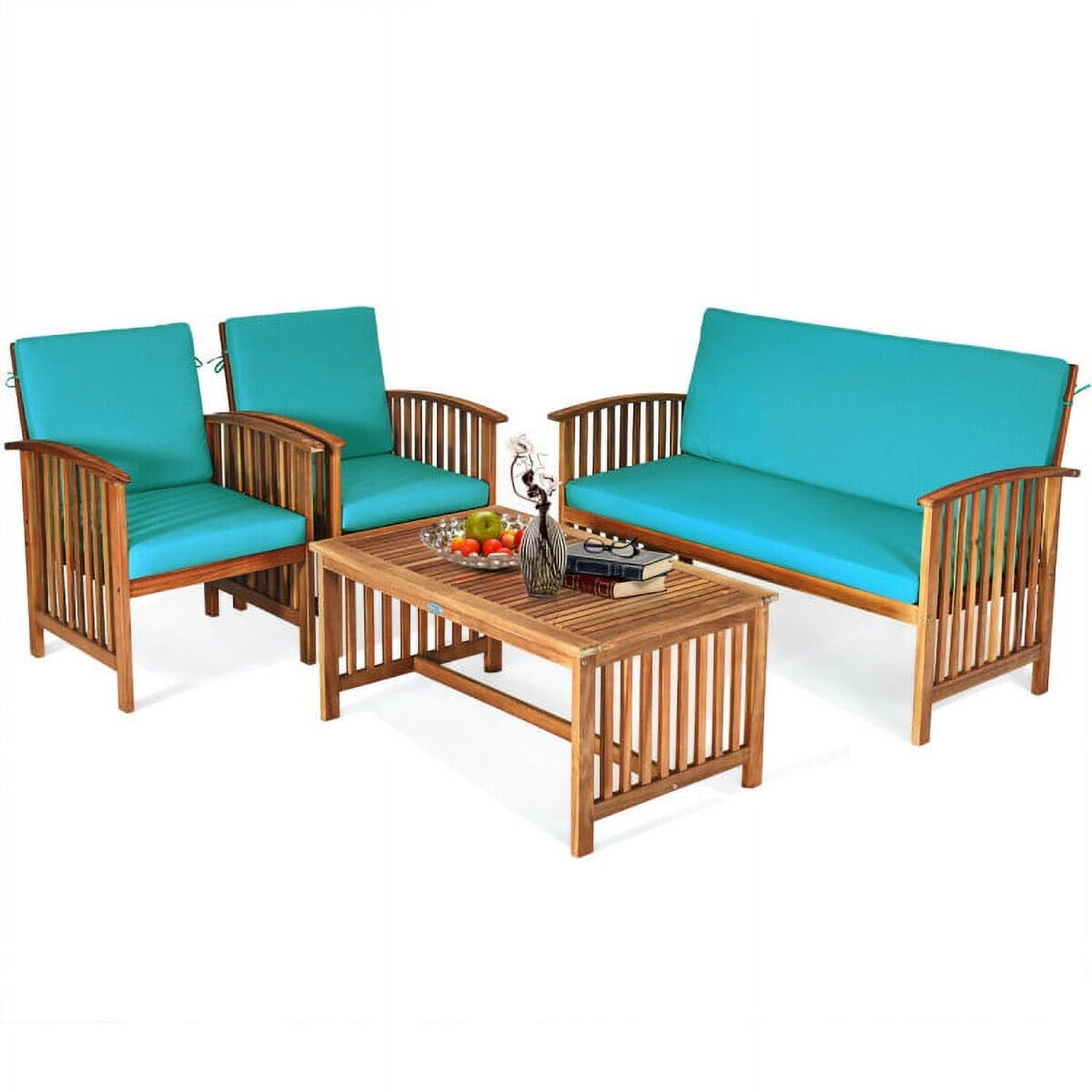 Aimee Lii 4 Pieces Patio Solid Wood Furniture Set, Outdoor Patio Furniture, Blue Aimee Lii 4 Pieces Patio Solid Wood Furniture Set, Outdoor Patio Furniture, Blue