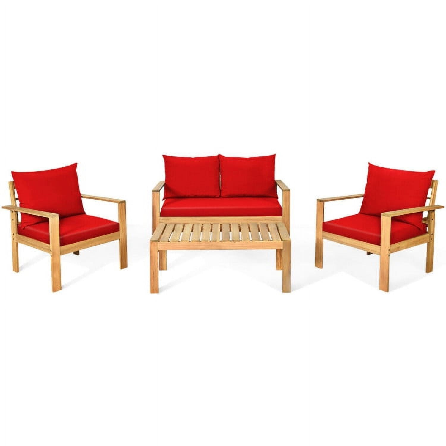 Aimee Lii 4 Pieces Patio Solid Wood Furniture Set, Wood Outdoor Furniture, Red Aimee Lii 4 Pieces Patio Solid Wood Furniture Set, Wood Outdoor Furniture, Red