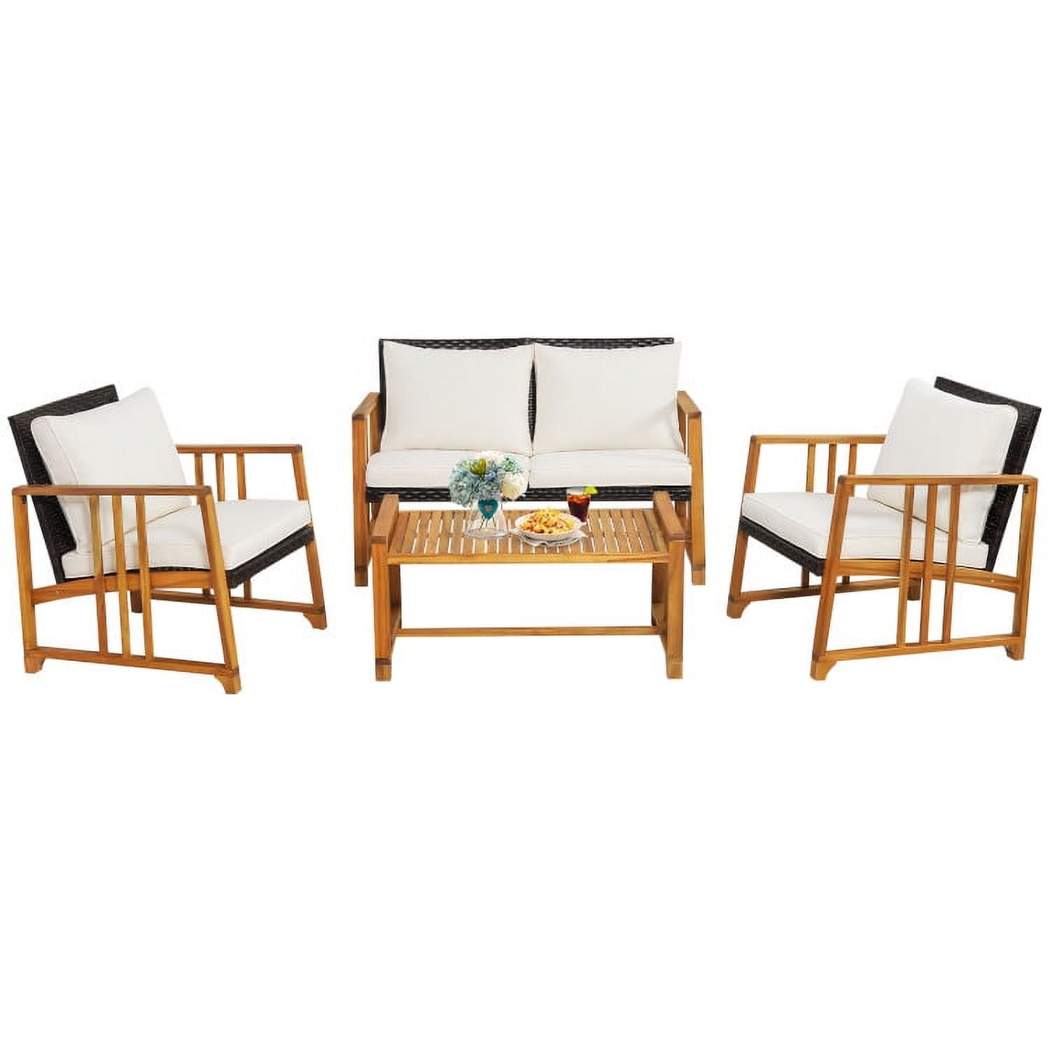 Aimee Lii 4 Pieces Patio Wicker Furniture Set, Patio Table and Chairs Set, Outdoor Patio Set, Off White