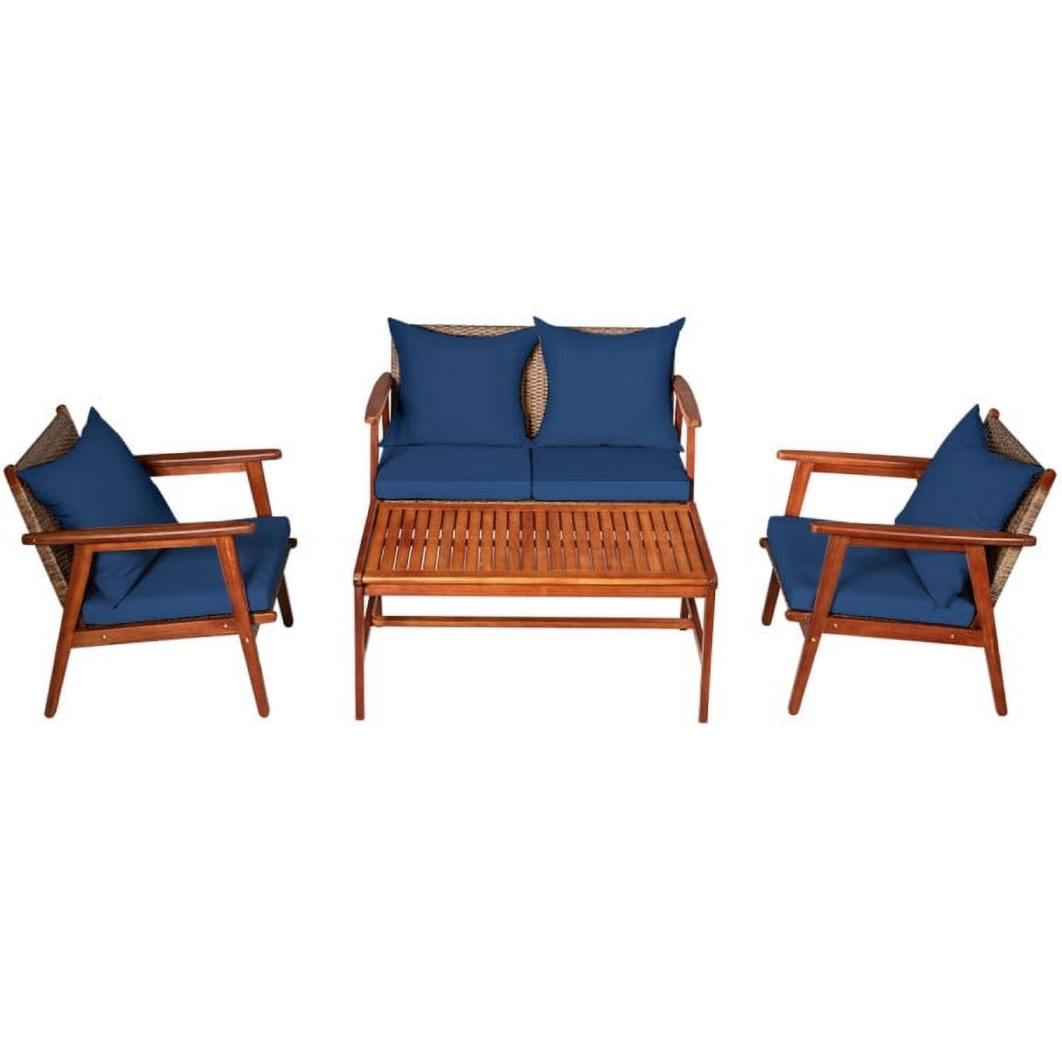 Aimee Lii 4 Pieces Patio Wicker Rattan Furniture Set for Lawn Backyard, Acacia Wood Patio Outdoor Patio Furniture, Navy Aimee Lii 4 Pieces Patio Wicker Rattan Furniture Set for Lawn Backyard, Acacia Wood Patio Outdoor Patio Furniture, Navy