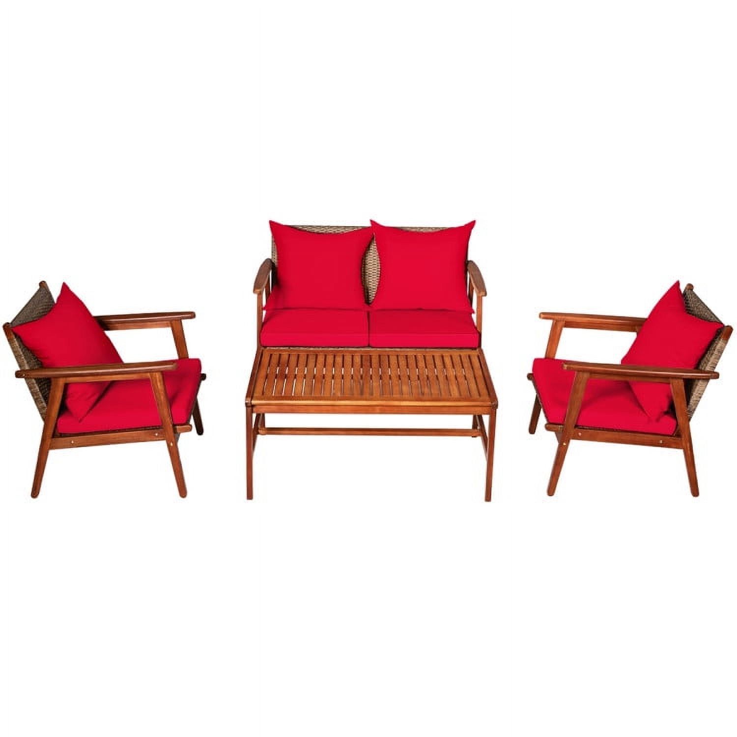 Aimee Lii 4 Pieces Patio Wicker Rattan Furniture Set for Lawn Backyard, Acacia Wood Patio Outdoor Patio Furniture, Red Aimee Lii 4 Pieces Patio Wicker Rattan Furniture Set for Lawn Backyard, Acacia Wood Patio Outdoor Patio Furniture, Red