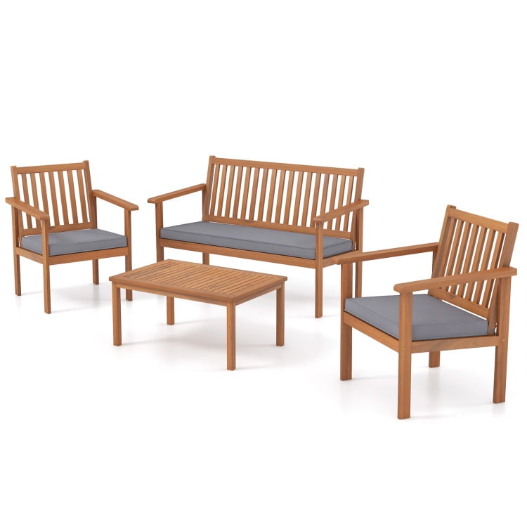 Aimee Lii 4 Pieces Patio Wood Furniture Set Acacia Wood Sofa Set with Loveseat, Patio Furniture Sets, Gray