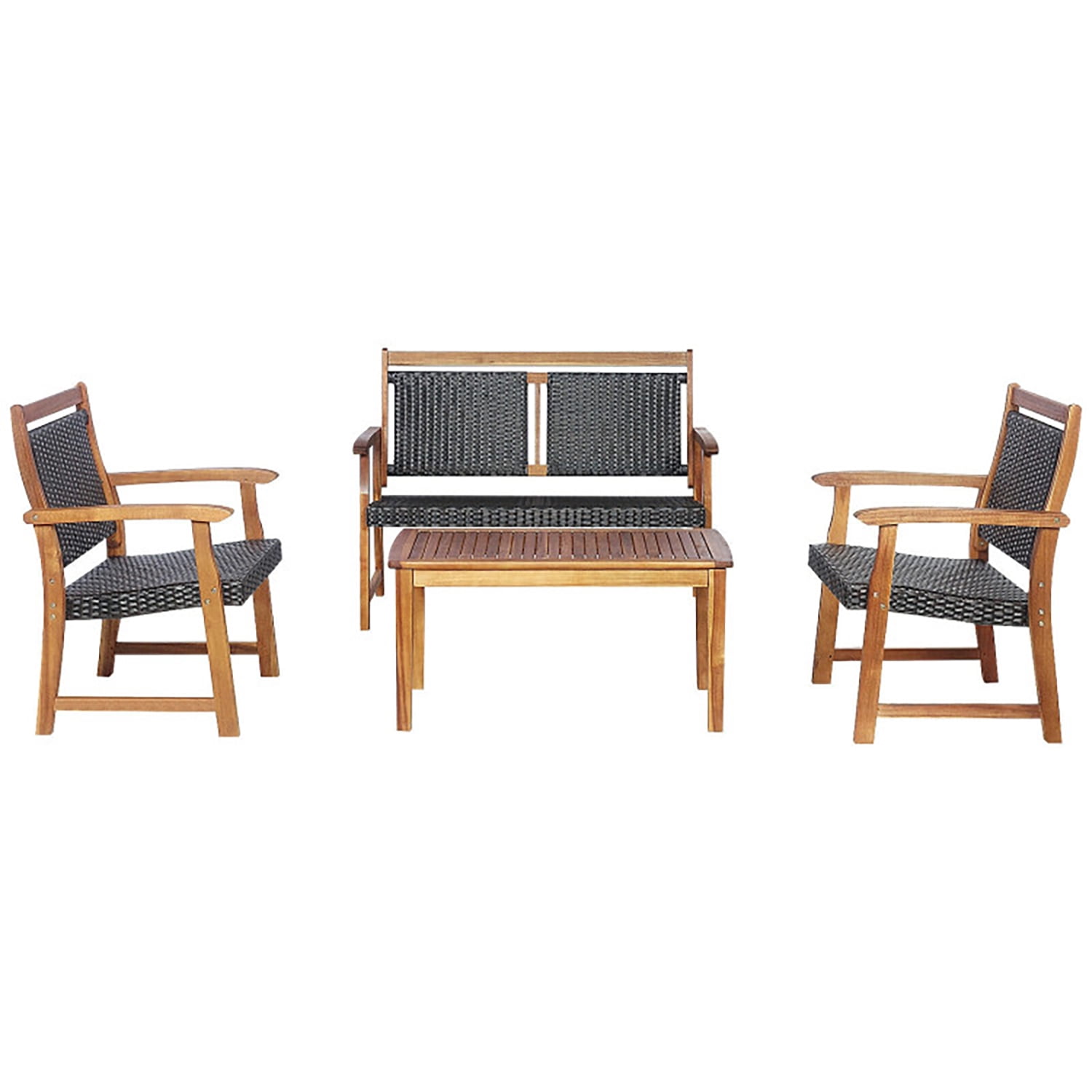 Aimee Lii 4 Pieces Rattan Bistro Set with Acacia Wood Frame, Modern Patio Furniture Aimee Lii 4 Pieces Rattan Bistro Set with Acacia Wood Frame, Modern Patio Furniture