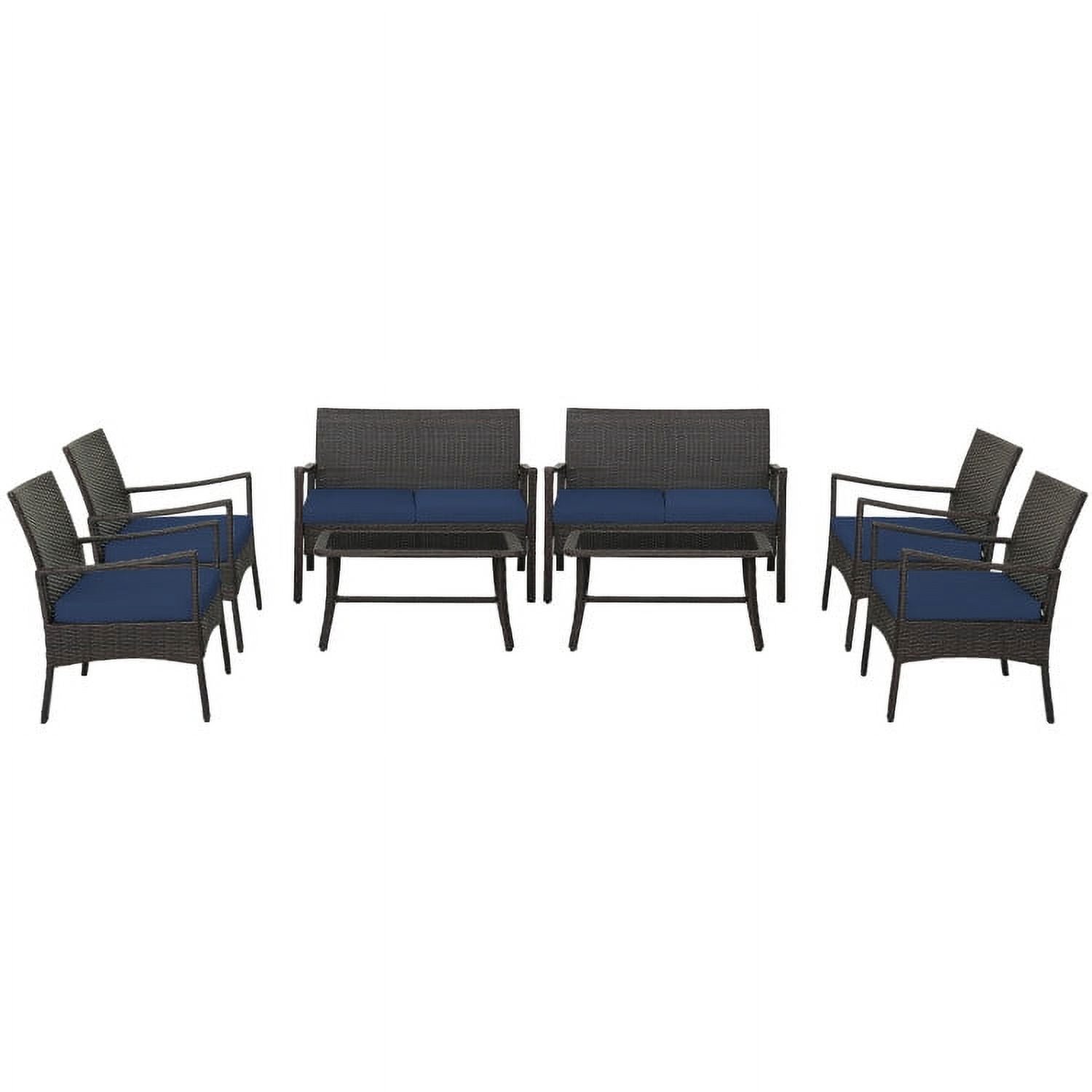 Aimee Lii 4 Pieces Rattan Conversation Set, Patio Table and Chairs Set, Outdoor Patio Set with Tempered Glass Coffee Table, Navy Aimee Lii 4 Pieces Rattan Conversation Set, Patio Table and Chairs Set, Outdoor Patio Set with Tempered Glass Coffee Table, Navy