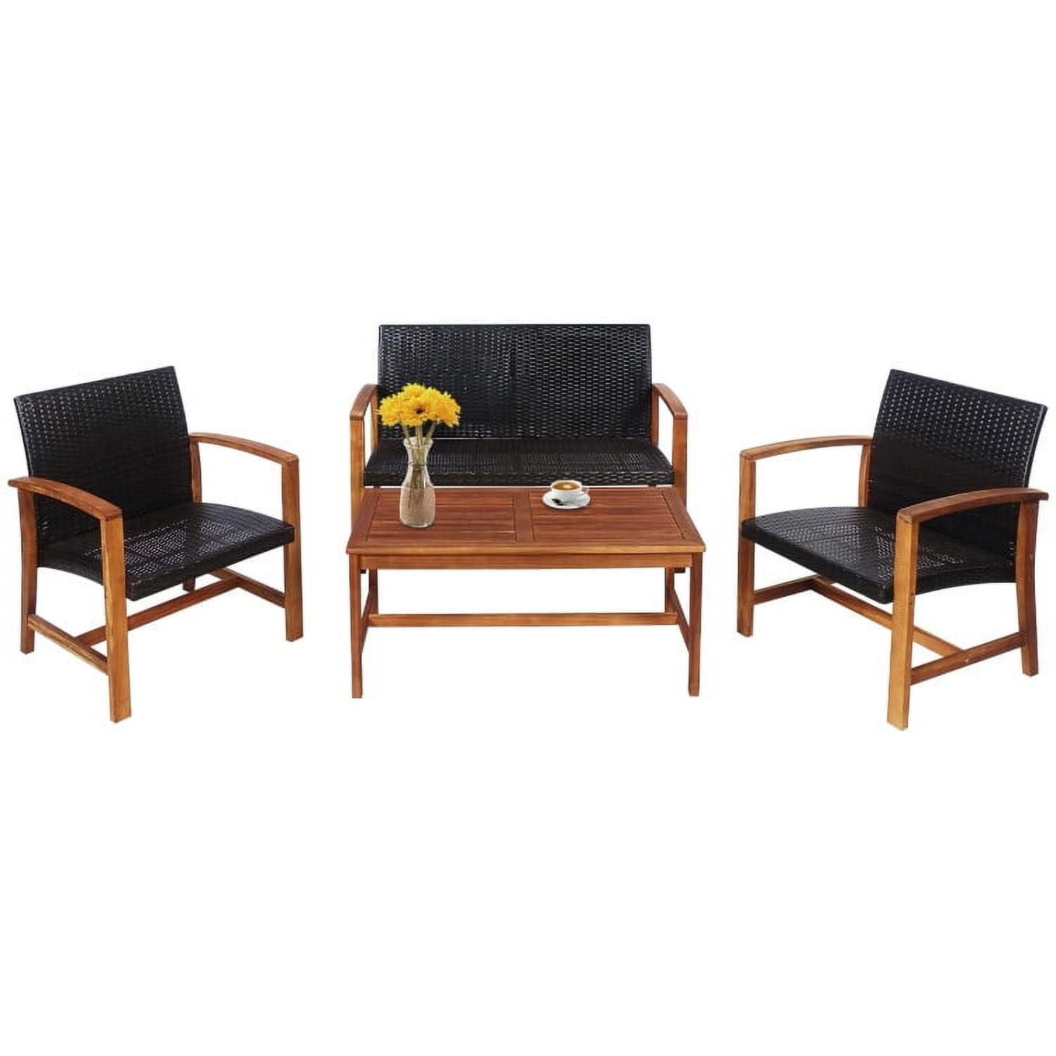 Aimee Lii 4 Pieces Rattan Patio Furniture Set with Solid Acacia Wood, Outdoor Patio Furniture Aimee Lii 4 Pieces Rattan Patio Furniture Set with Solid Acacia Wood, Outdoor Patio Furniture