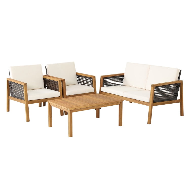Aimee Lii 4 Pieces Wicker Furniture Set with Removable Cushions, Outdoor Patio Furniture, White Aimee Lii 4 Pieces Wicker Furniture Set with Removable Cushions, Outdoor Patio Furniture, White