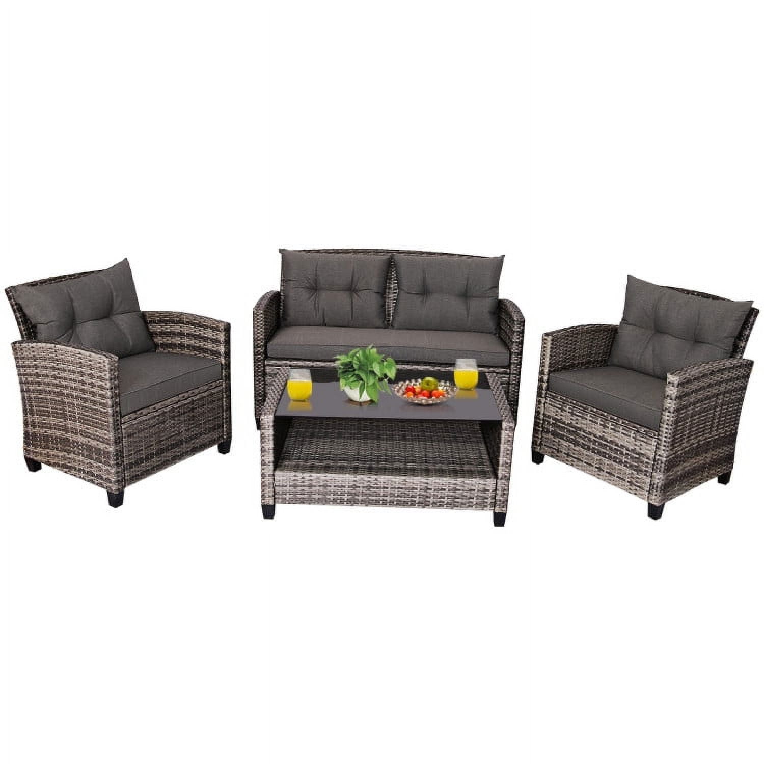 Aimee Lii 4 Pieces Wicker Patio Furniture Set, Coffee Table Cushioned Sofa, Modern Patio Furniture, Gray Aimee Lii 4 Pieces Wicker Patio Furniture Set, Coffee Table Cushioned Sofa, Modern Patio Furniture, Gray
