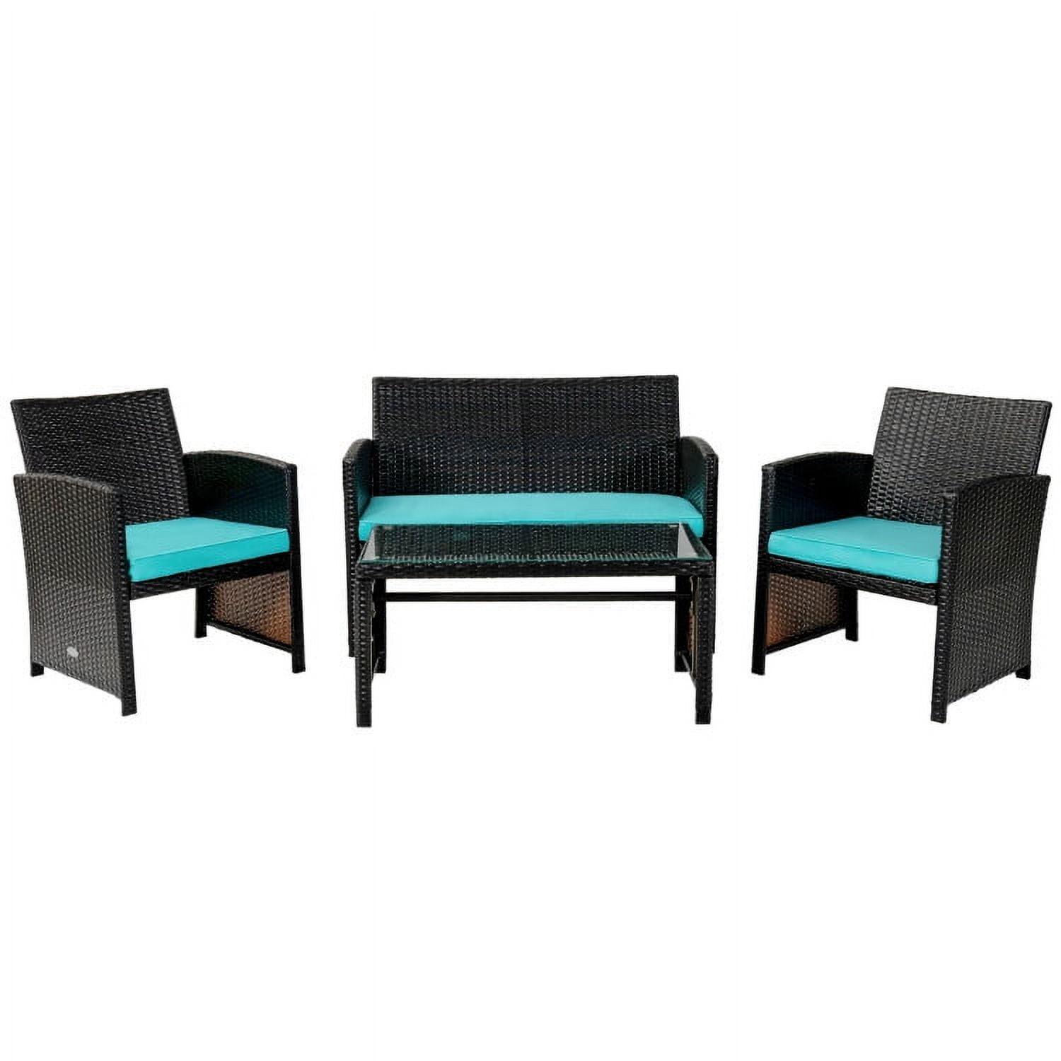 Aimee Lii 4 Pieces Wicker Patio Furniture Set, Coffee Table Cushioned Sofa, Modern Patio Furniture, Turquoise Aimee Lii 4 Pieces Wicker Patio Furniture Set, Coffee Table Cushioned Sofa, Modern Patio Furniture, Turquoise