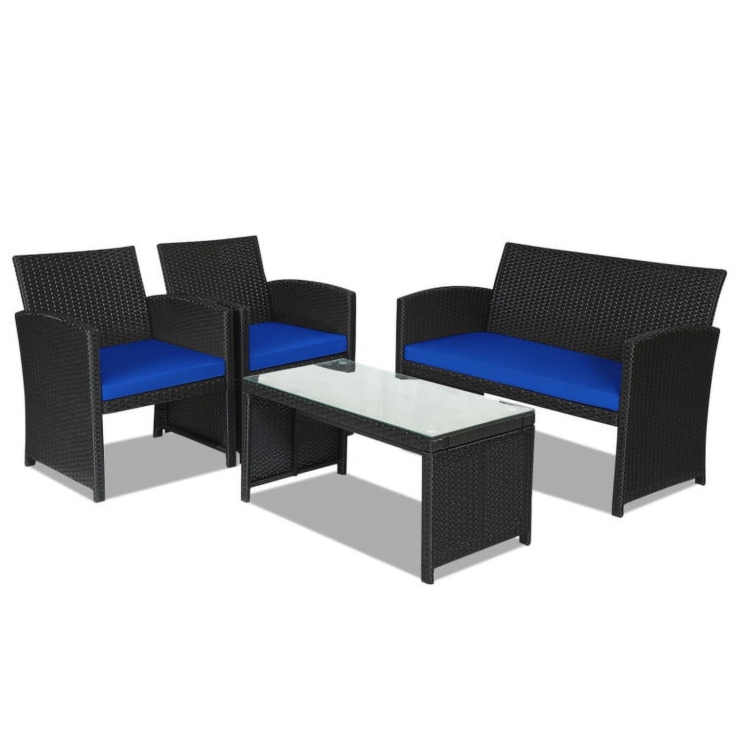 Aimee Lii 4 Pieces Wicker Patio Furniture Set with Cushions, Wicker Outdoor Sectional with Weather Resistant Cushions and Tempered Glass Tabletop, Navy Aimee Lii 4 Pieces Wicker Patio Furniture Set with Cushions, Wicker Outdoor Sectional with Weather Resistant Cushions and Tempered Glass Tabletop, Navy