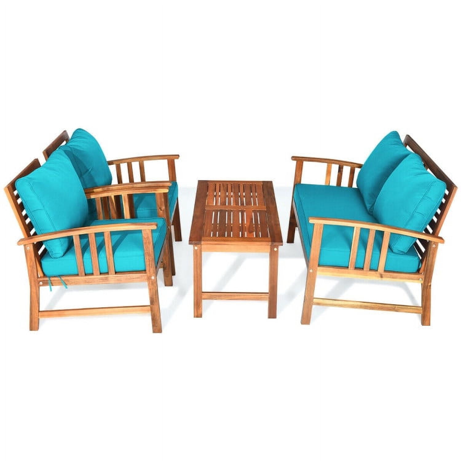 Aimee Lii 4 Pieces Wood Outdoor Furniture, Wooden Patio Furniture Set with Table, Sofa Chair, Cushioned, Turquoise Aimee Lii 4 Pieces Wood Outdoor Furniture, Wooden Patio Furniture Set with Table, Sofa Chair, Cushioned, Turquoise