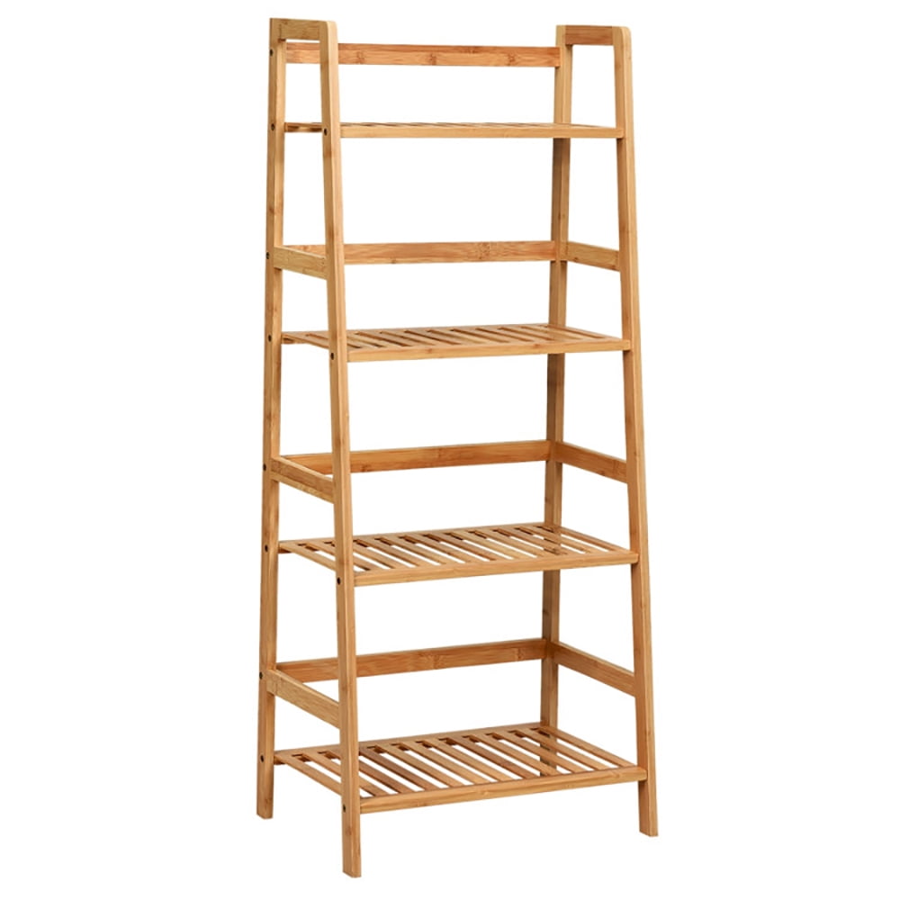 Aimee Lii 4-Tier Bamboo Plant Rack with Guardrails, Tall Plant Stand Indoor, Stable and Space-Saving, Natural